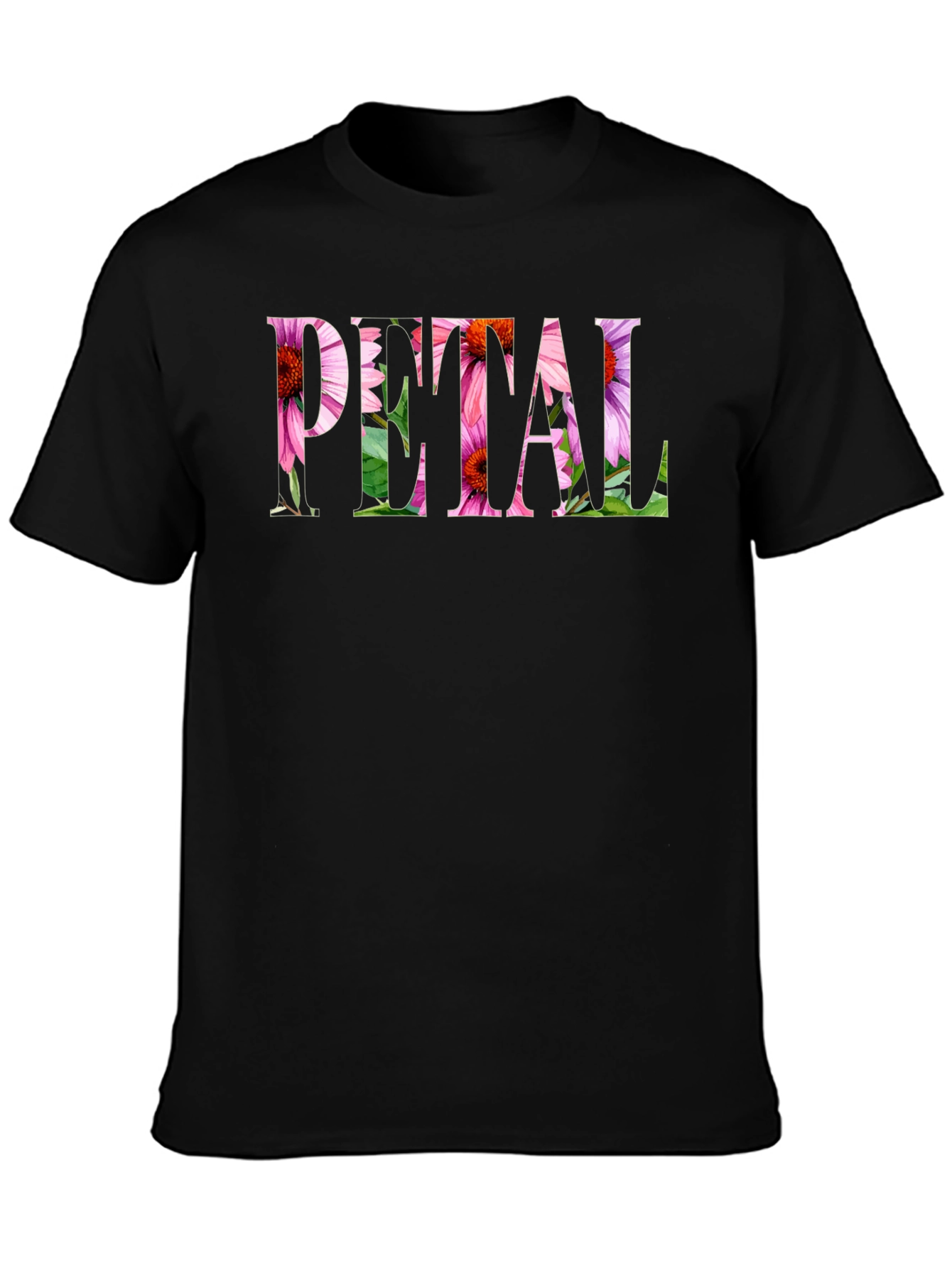 Floral PETAL Graphic Black T-Shirt