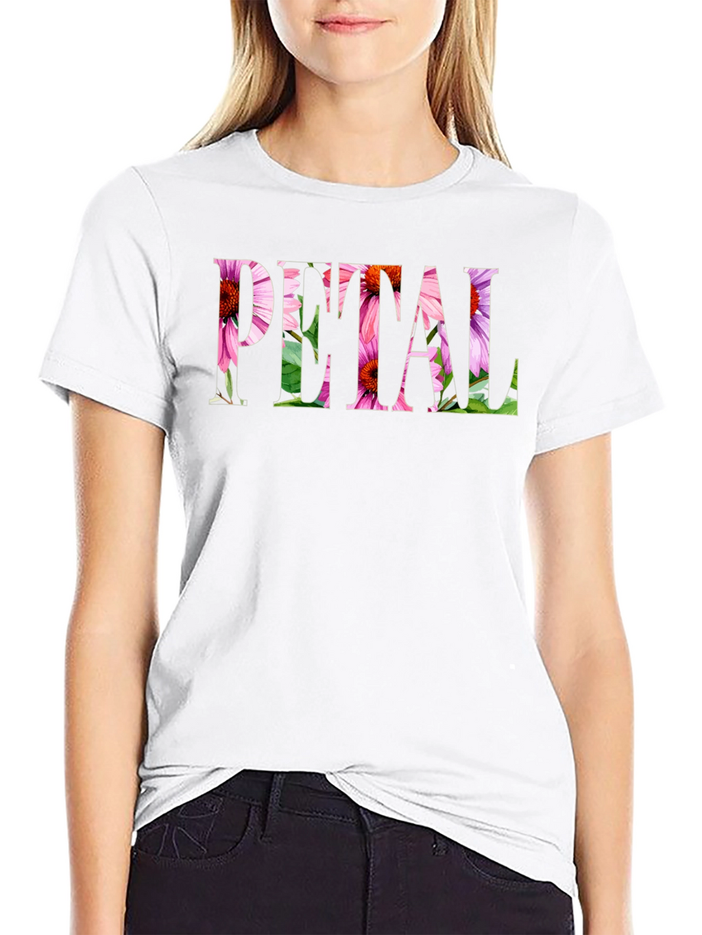 Floral PETAL Graphic Black T-Shirt