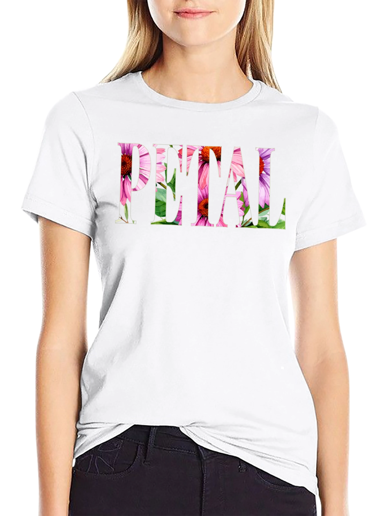 Floral PETAL Graphic Black T-Shirt
