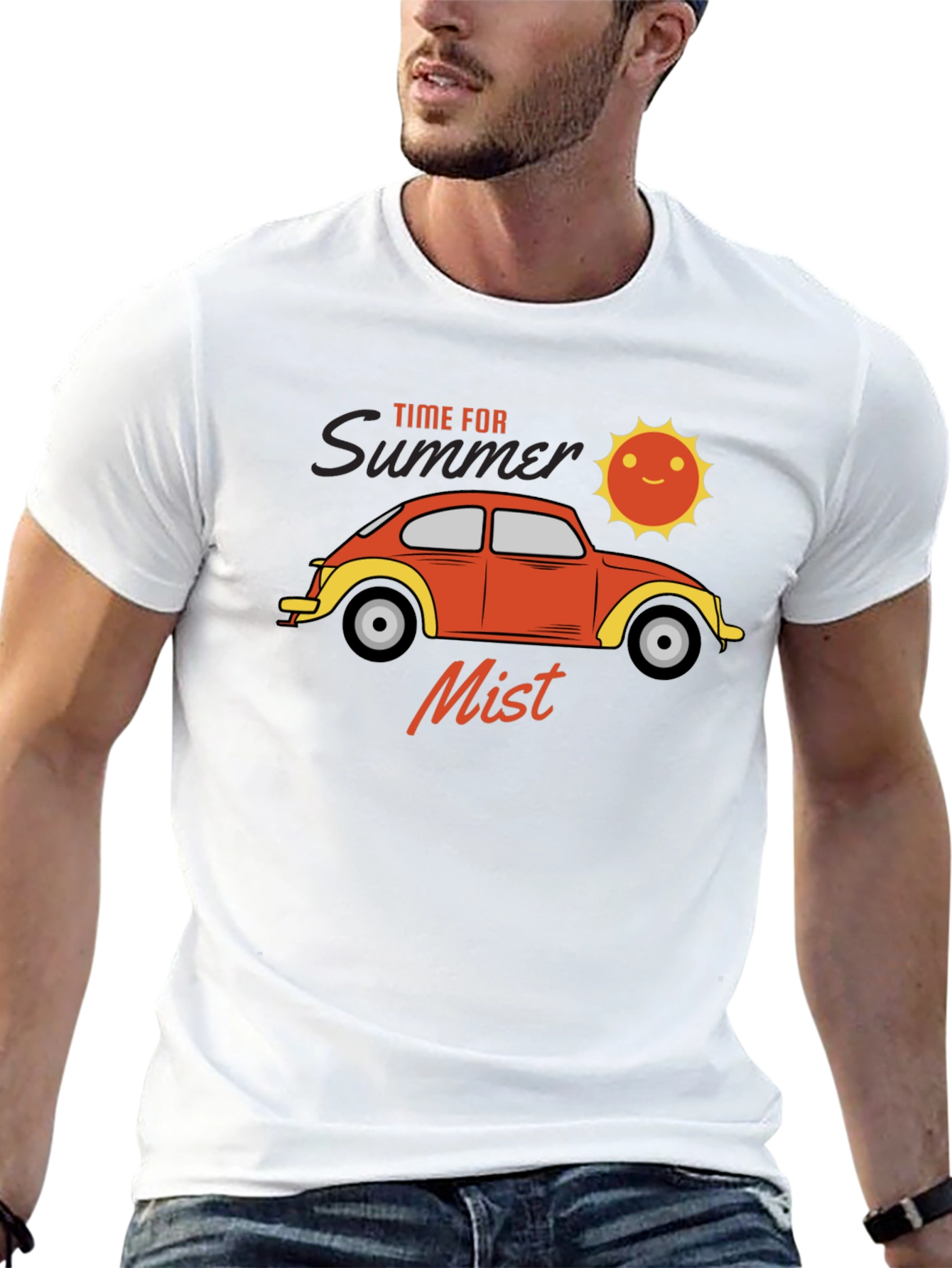 Summer Mist T-Shirt: Retro Car & Sun Design