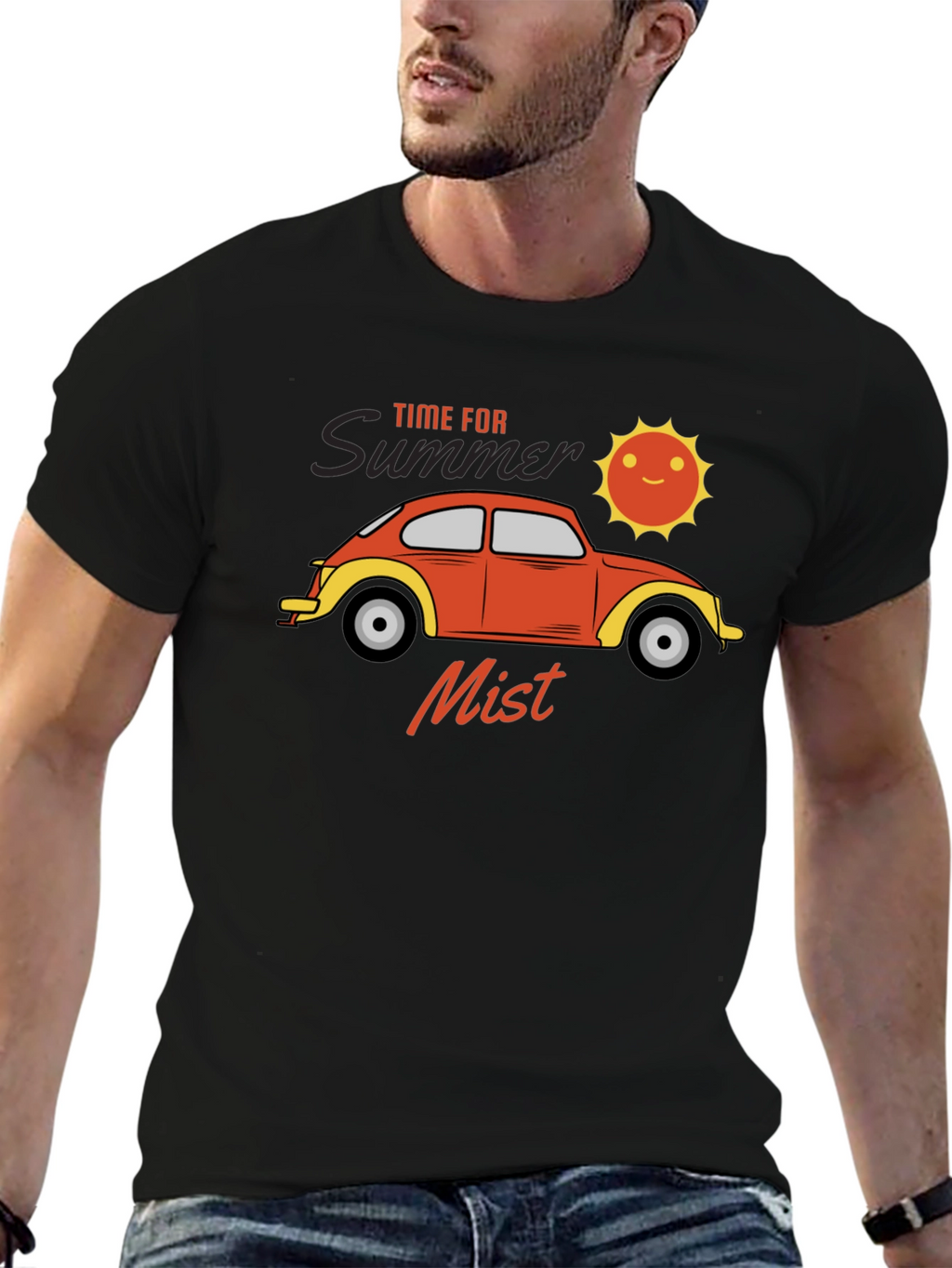 Summer Mist T-Shirt: Retro Car & Sun Design
