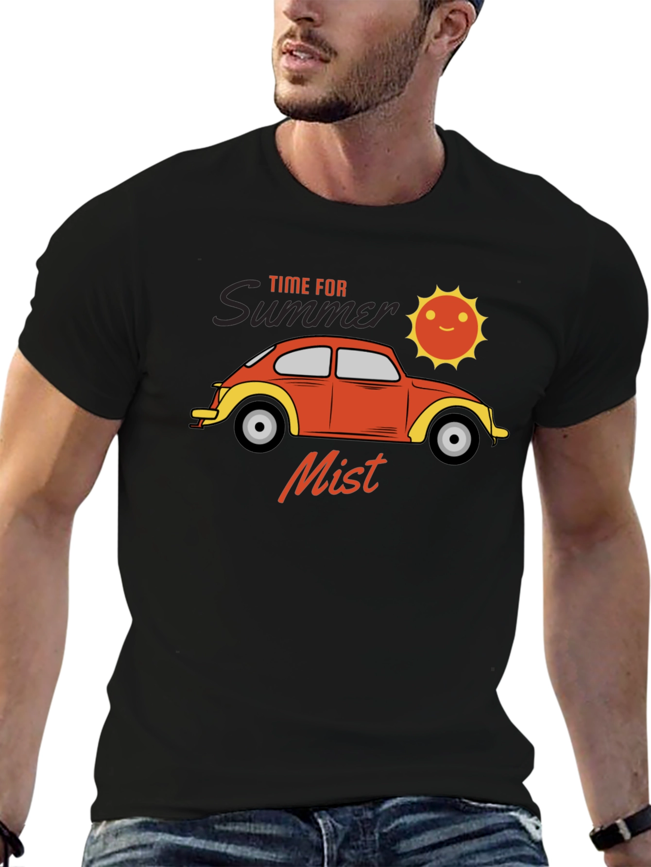 Summer Mist T-Shirt: Retro Car & Sun Design