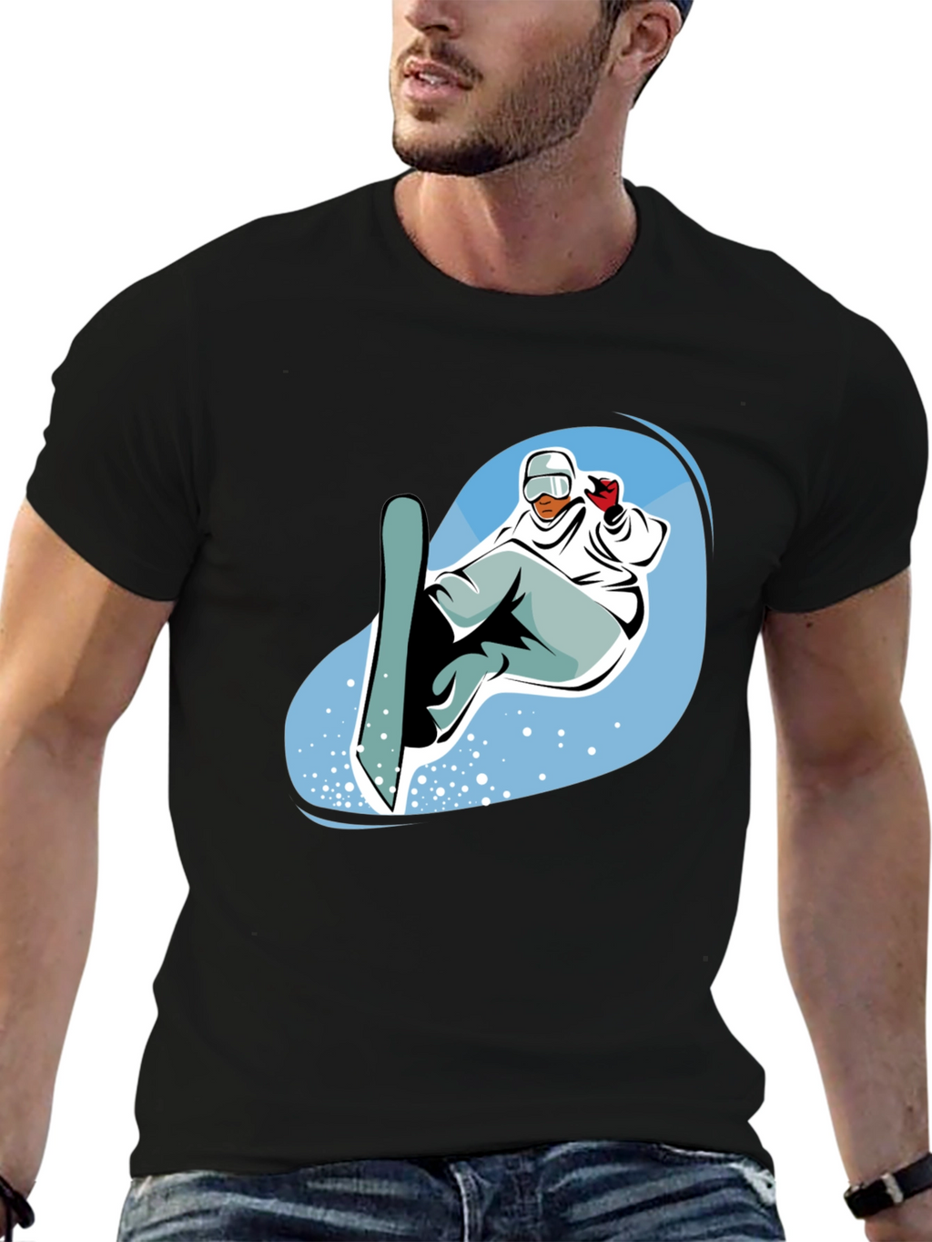 Mens Black Snowboard Graphic Tee