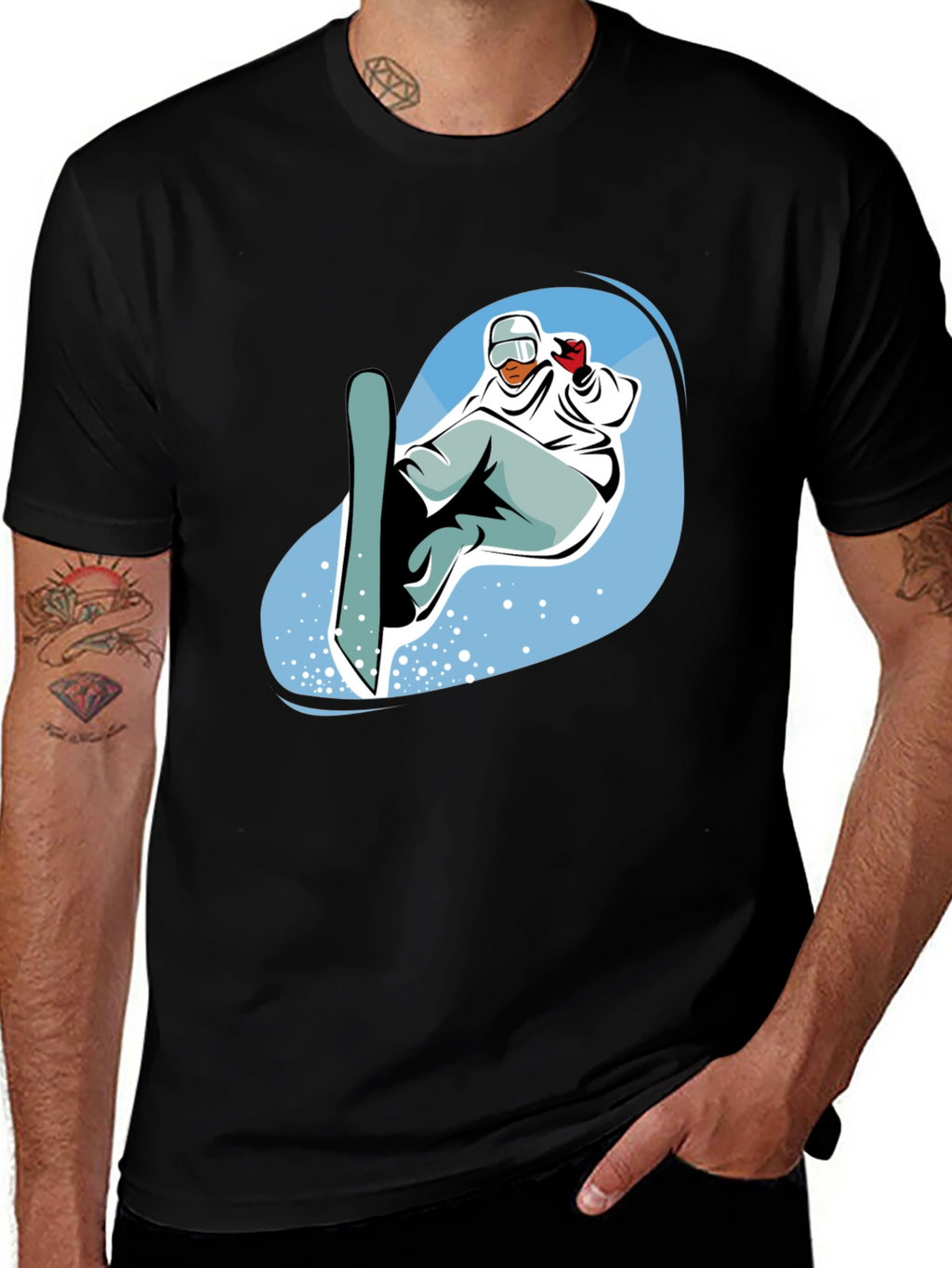 Mens Black Snowboard Graphic Tee