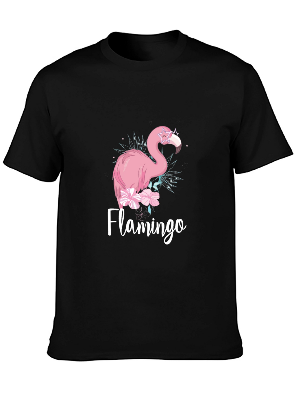 Stylish Flamingo Graphic Black T-Shirt