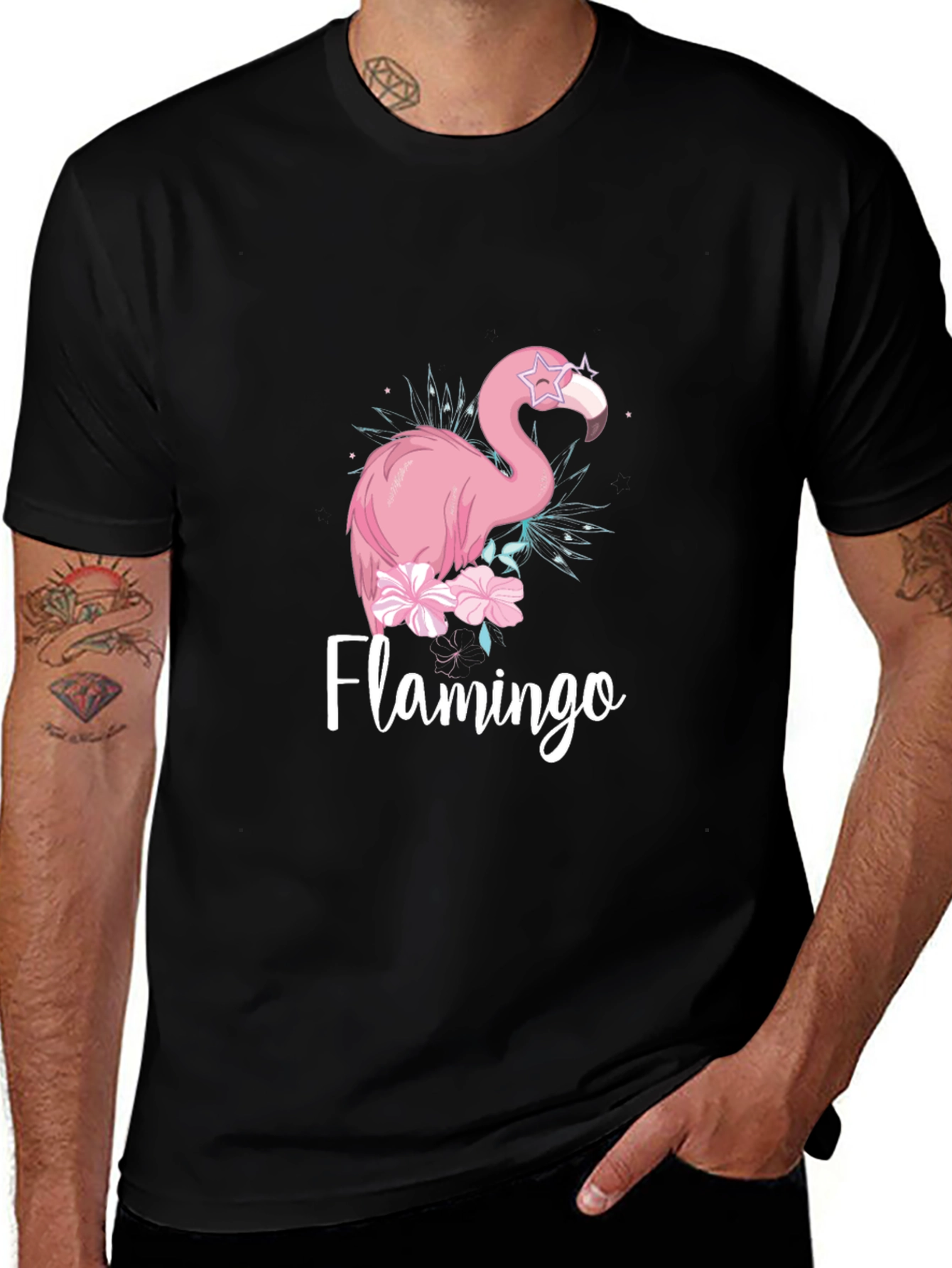 Stylish Flamingo Graphic Black T-Shirt