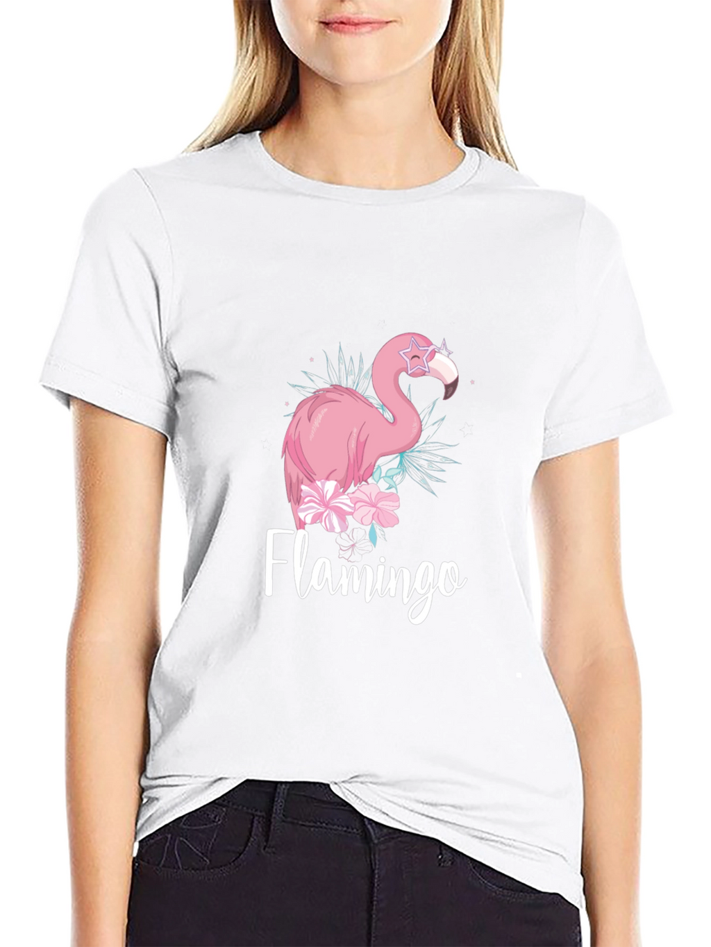 Stylish Flamingo Graphic Black T-Shirt