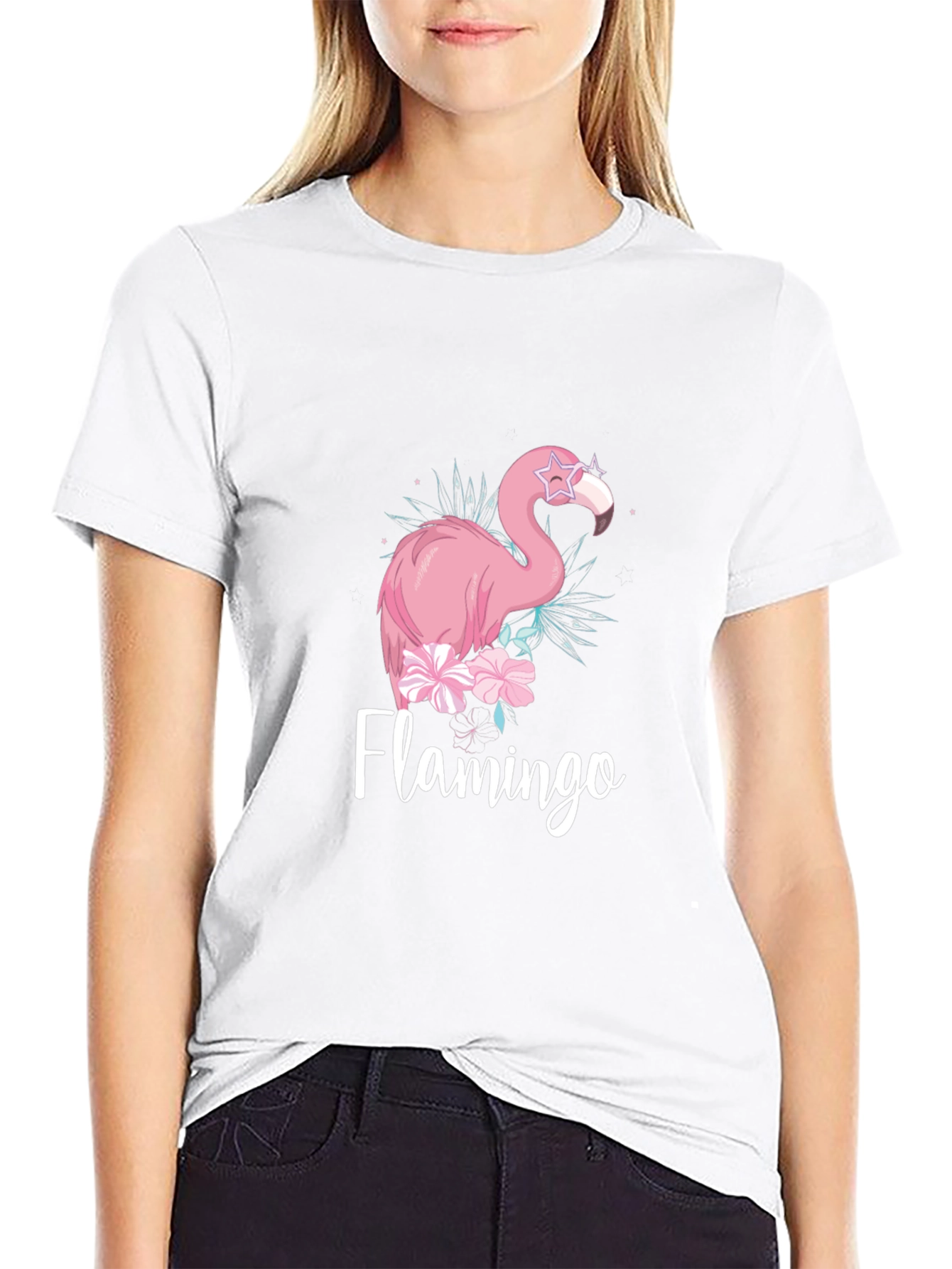 Stylish Flamingo Graphic Black T-Shirt