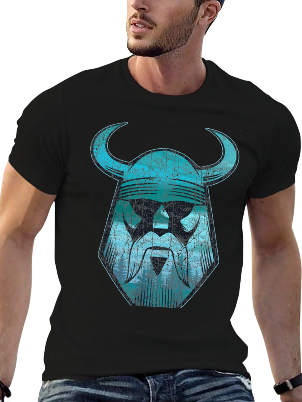 Viking Helmet Graphic Tee - Distressed Design
