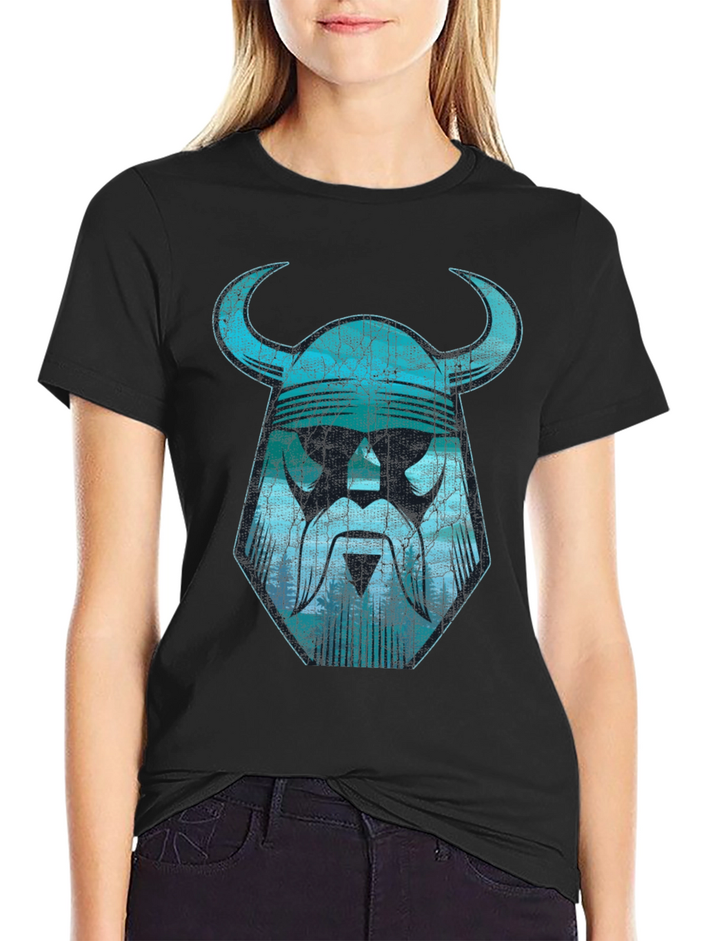 Viking Helmet Graphic Tee - Distressed Design