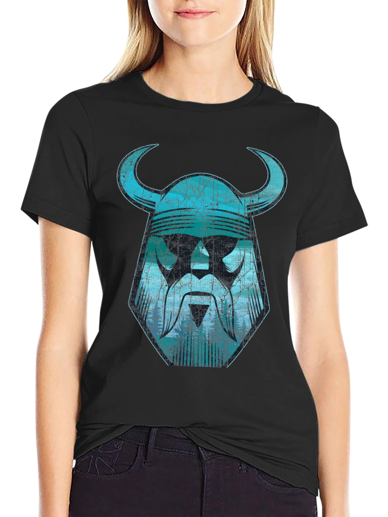 Viking Helmet Graphic Tee - Distressed Design