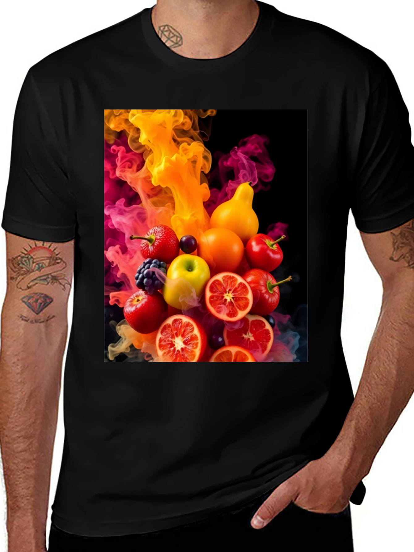 Colorful Fruit Smoke Graphic T-Shirt