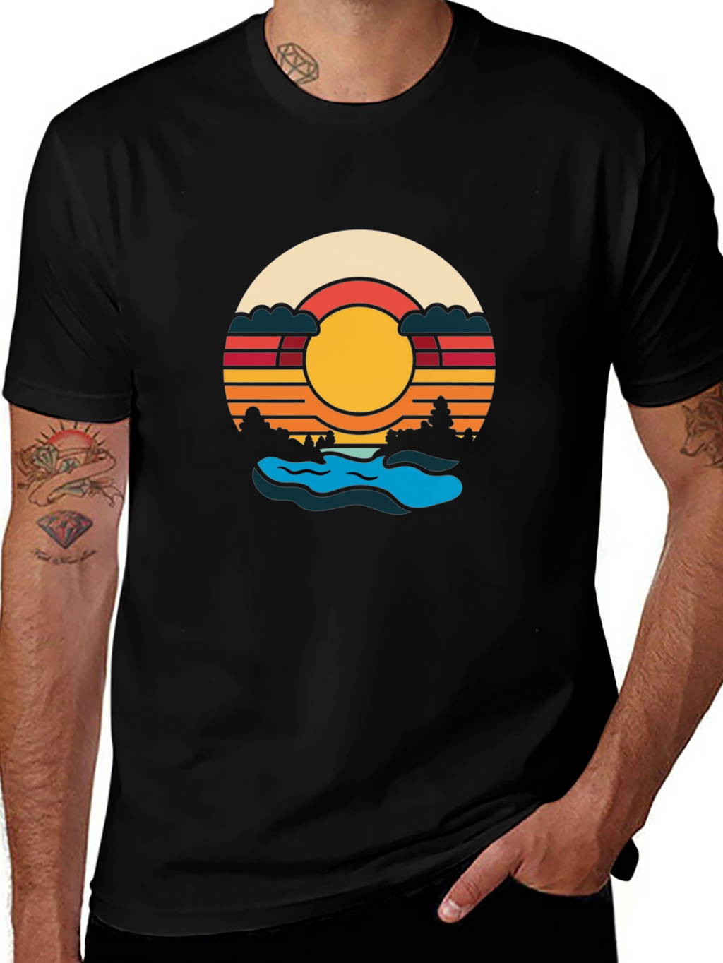 Retro Sunset River Graphic Tee