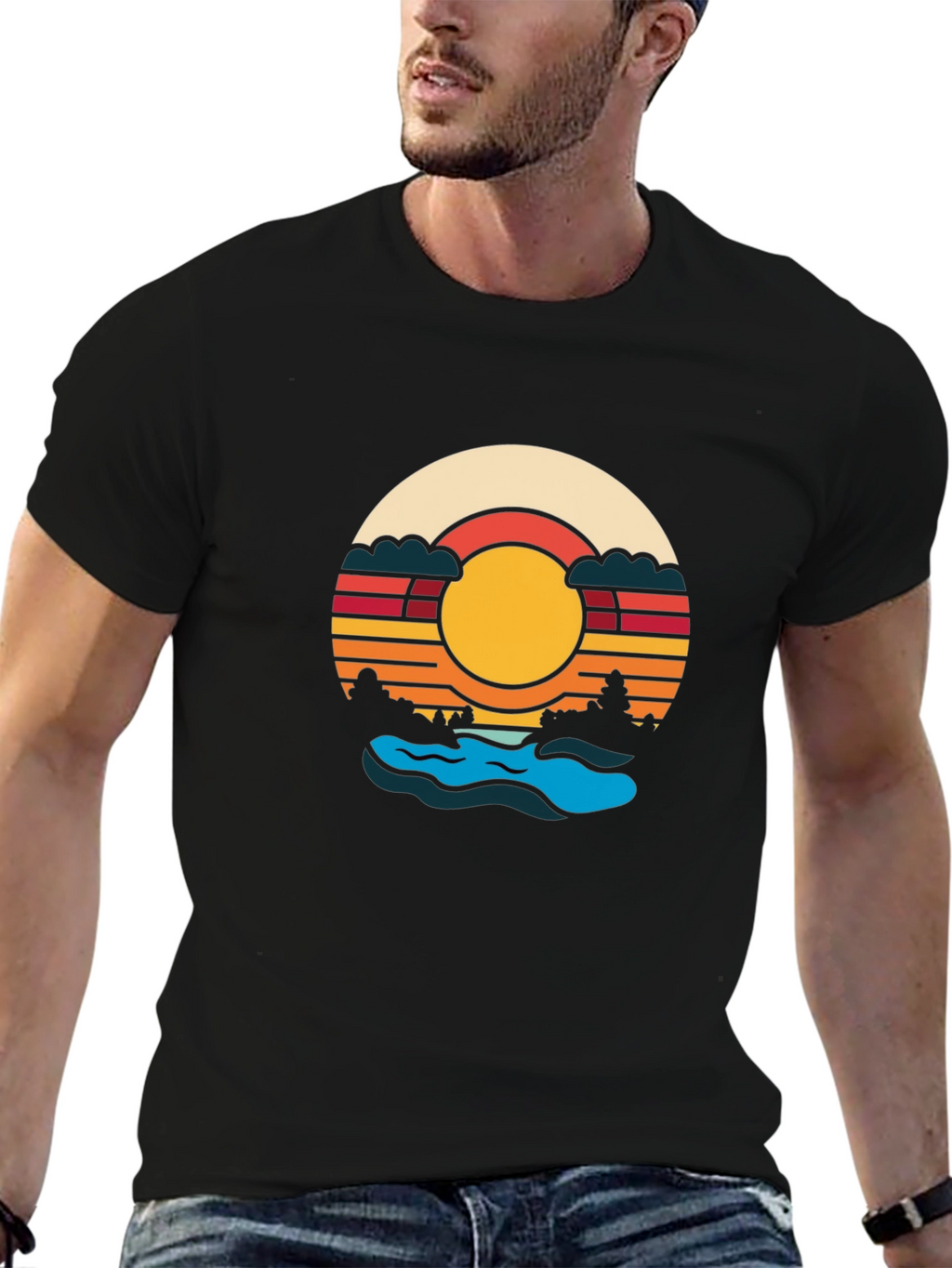 Retro Sunset River Graphic Tee