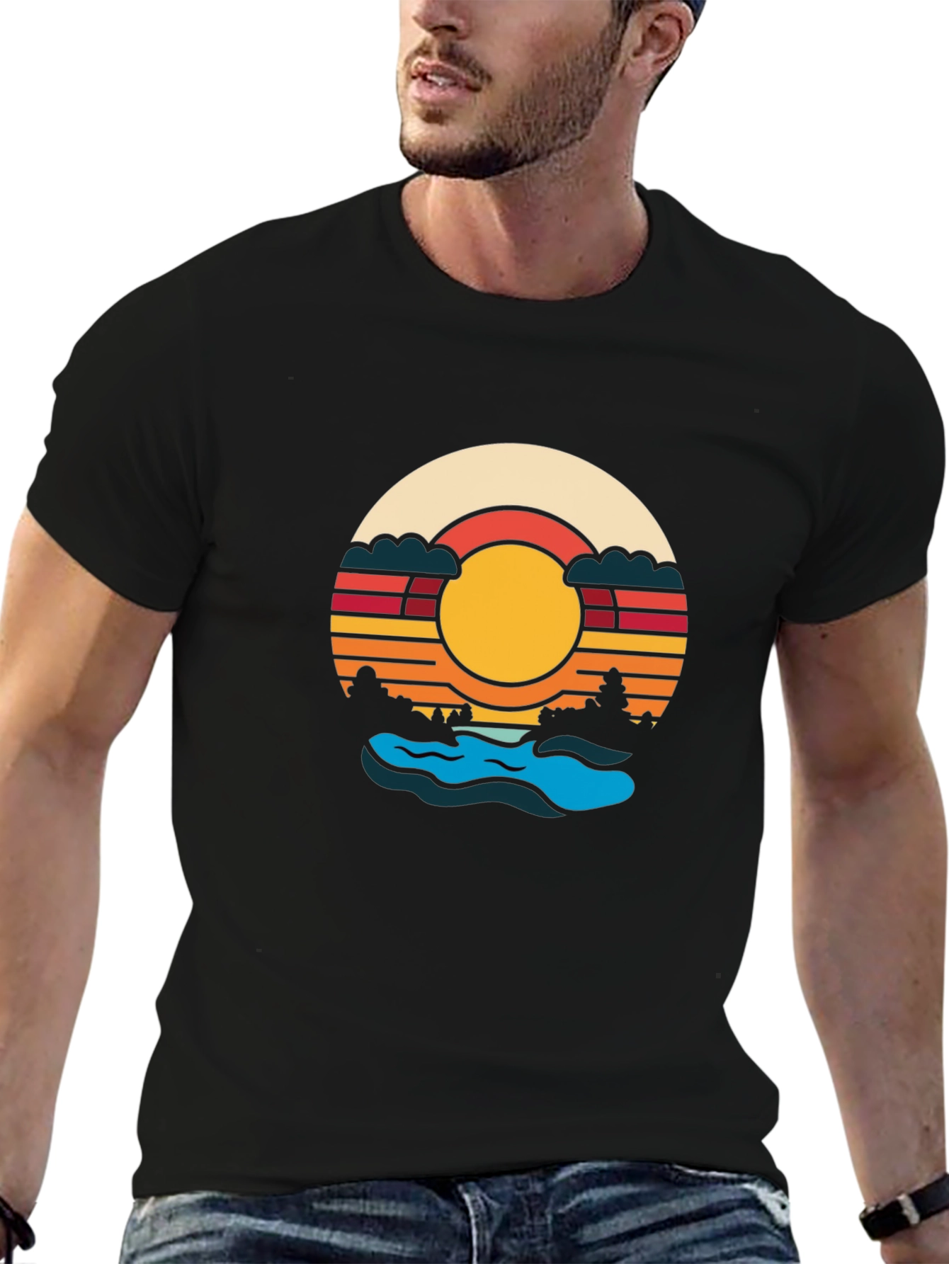 Retro Sunset River Graphic Tee