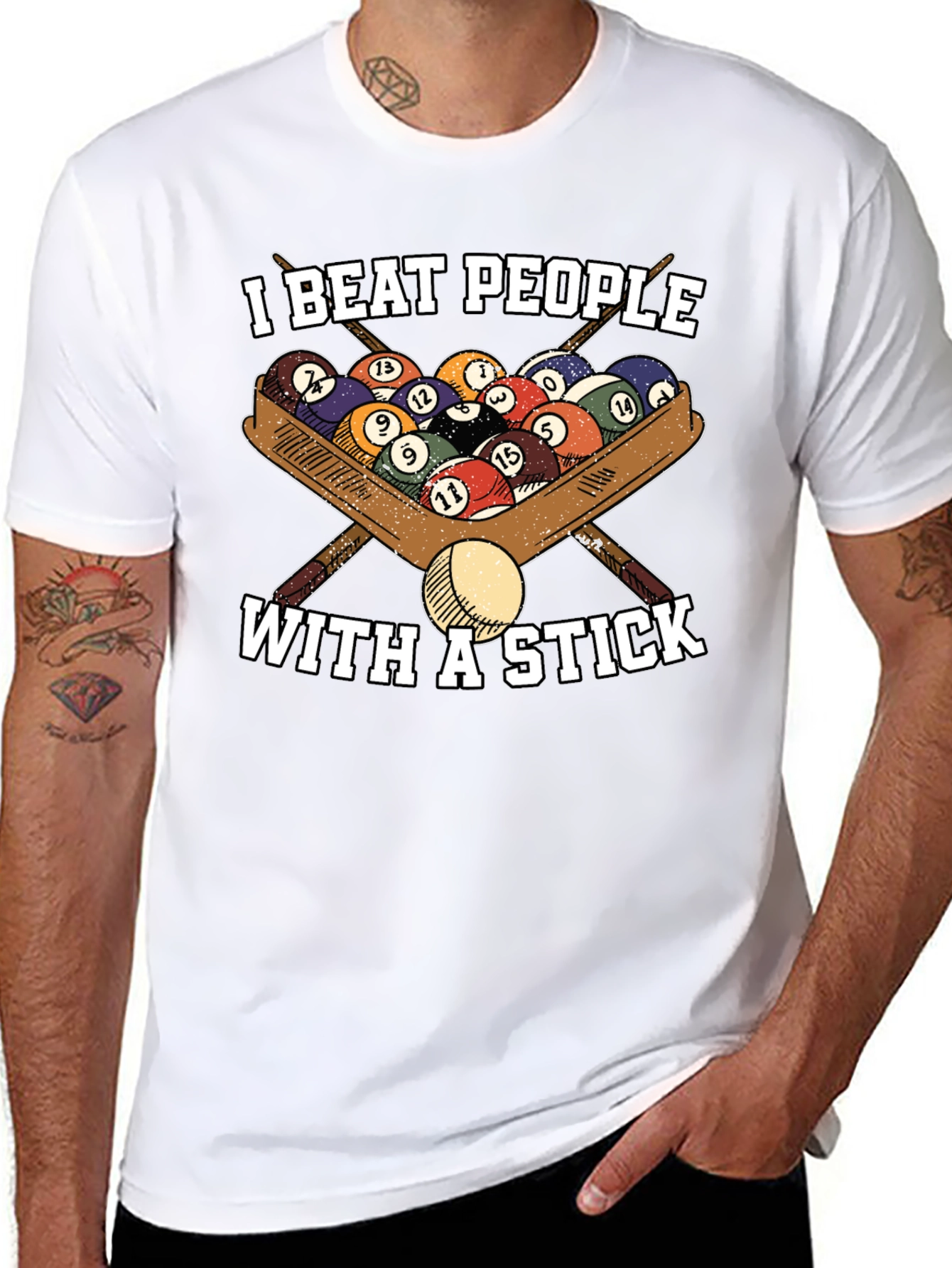 I Beat People With A Stick T-Shirt - Billiards/Pool