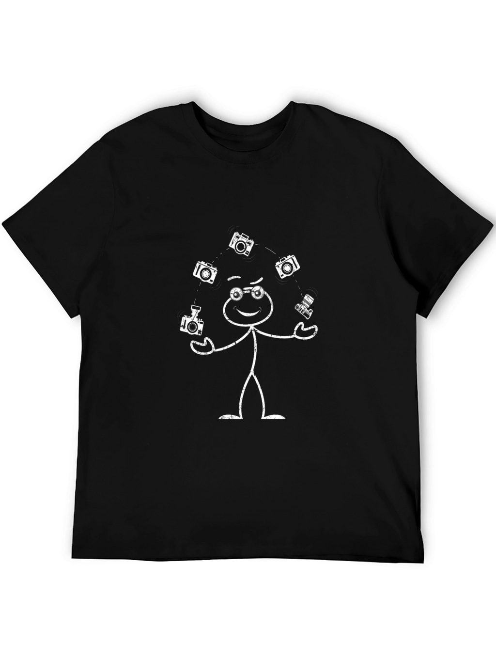 Camera Juggling Stick Figure Graphic Tee - Black
