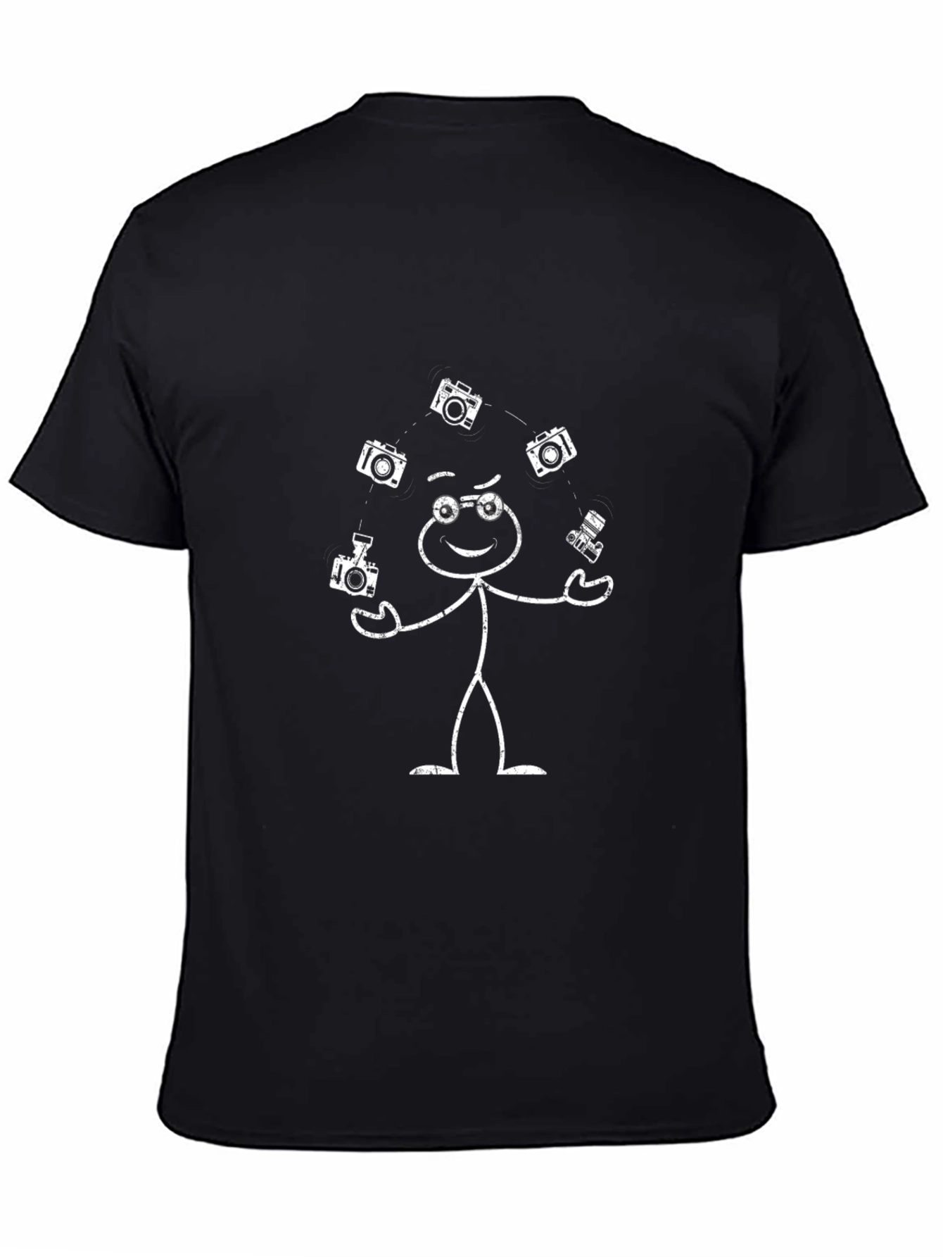 Camera Juggling Stick Figure Graphic Tee - Black