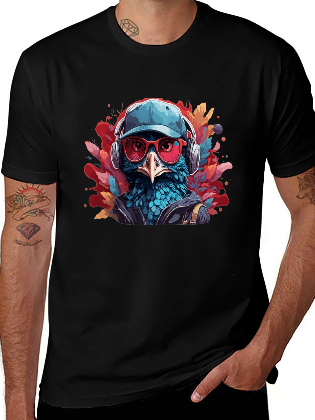 Cool Bird Graphic Tee - Black Cotton T-Shirt