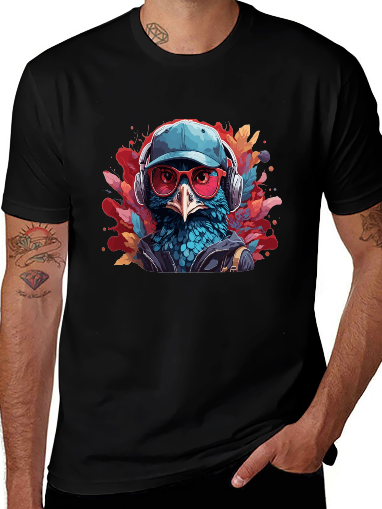 Cool Bird Graphic Tee - Black Cotton T-Shirt