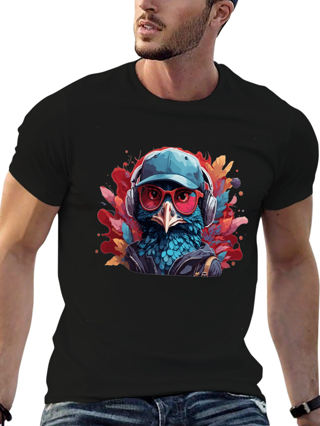 Cool Bird Graphic Tee - Black Cotton T-Shirt