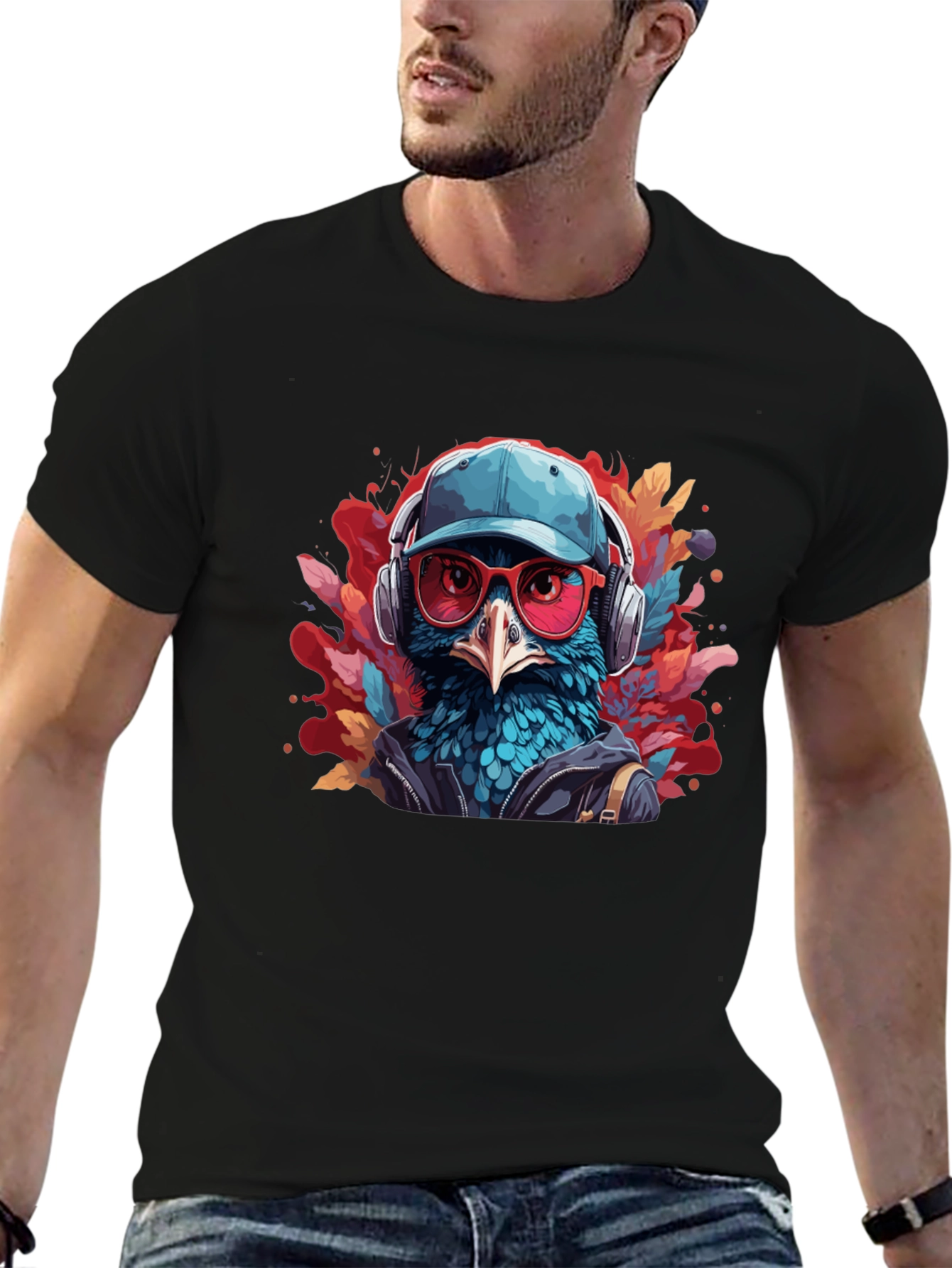 Cool Bird Graphic Tee - Black Cotton T-Shirt