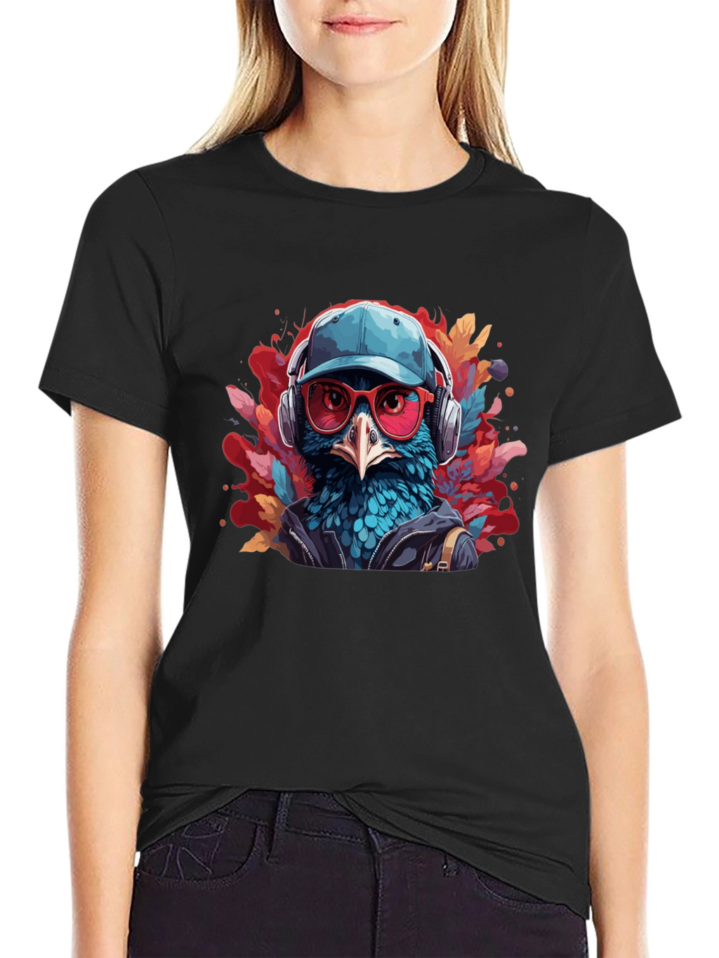 Cool Bird Graphic Tee - Black Cotton T-Shirt