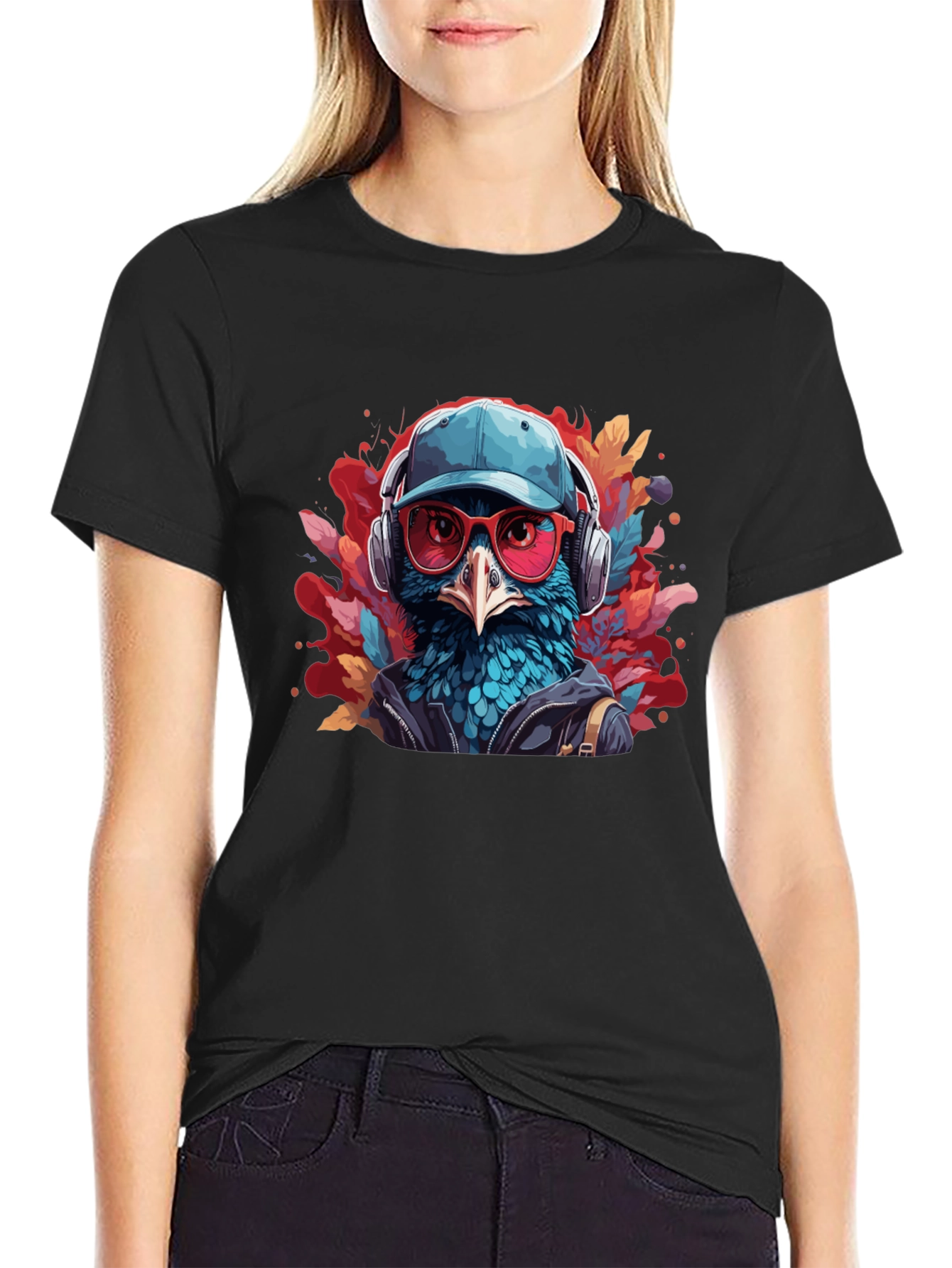Cool Bird Graphic Tee - Black Cotton T-Shirt
