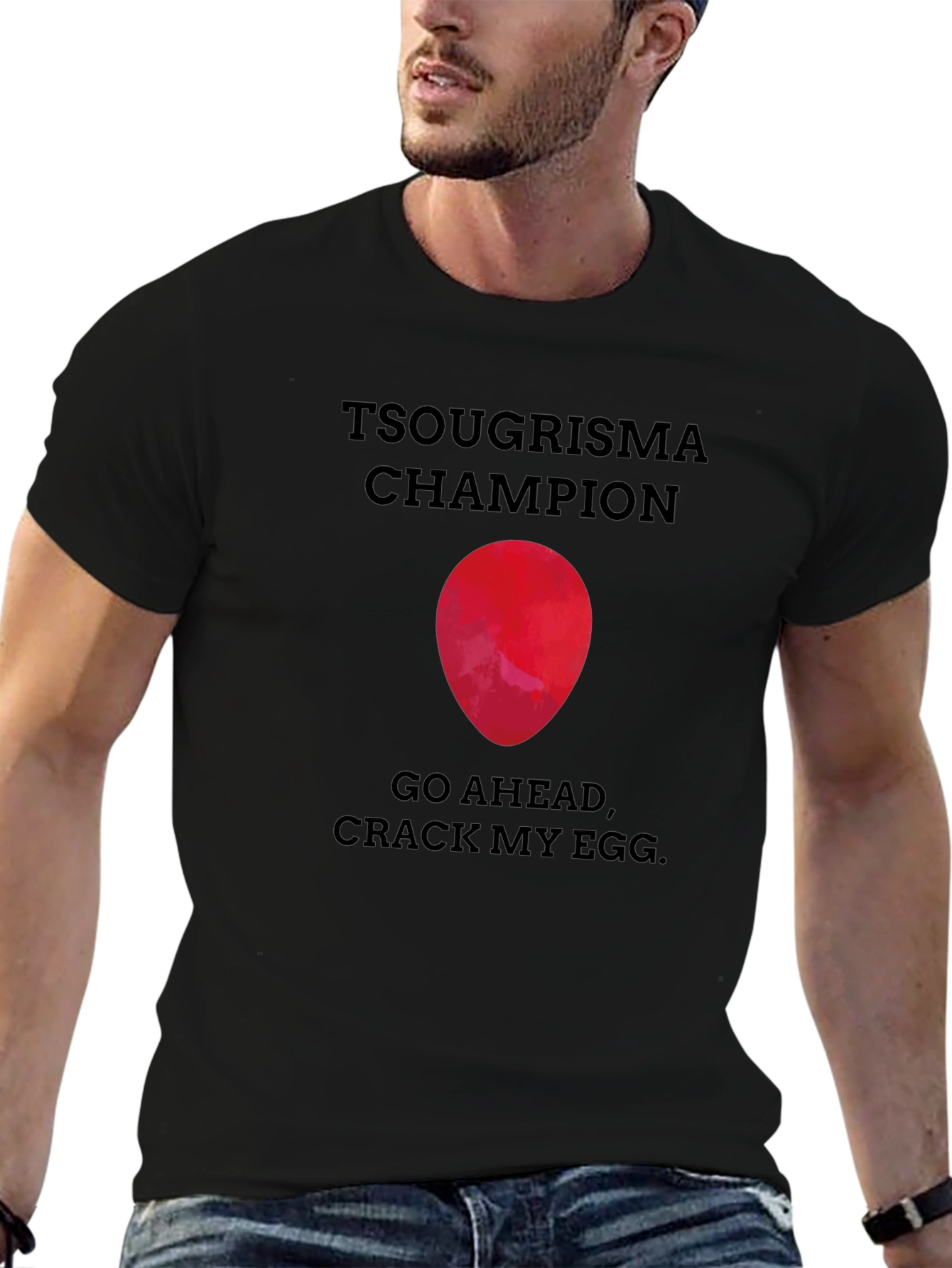 Tsougrisma Champion T-Shirt: Crack My Egg