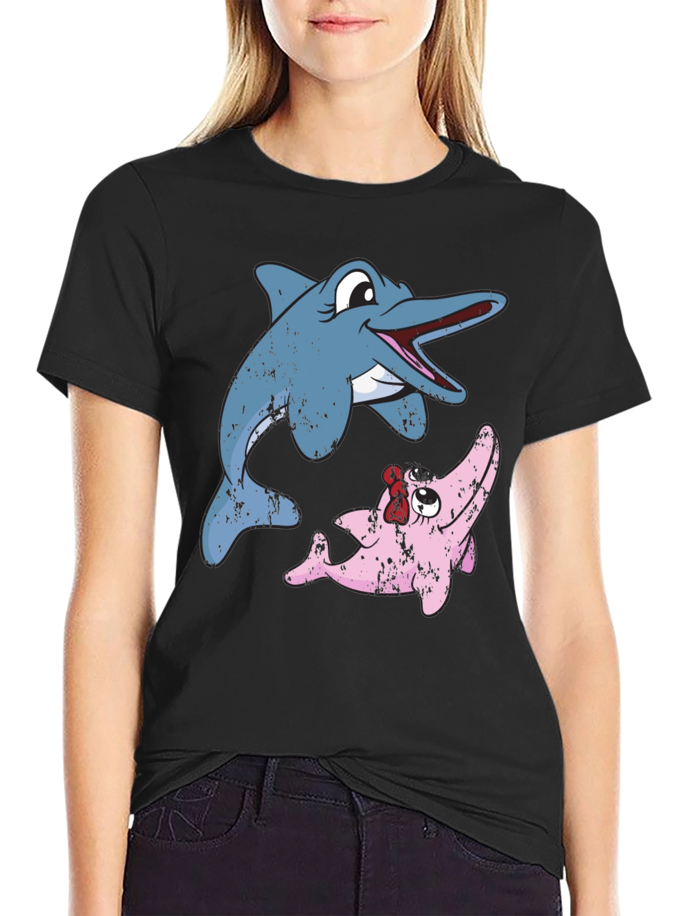 Dolphin Duo Graphic Tee - Stylish Cotton Blend