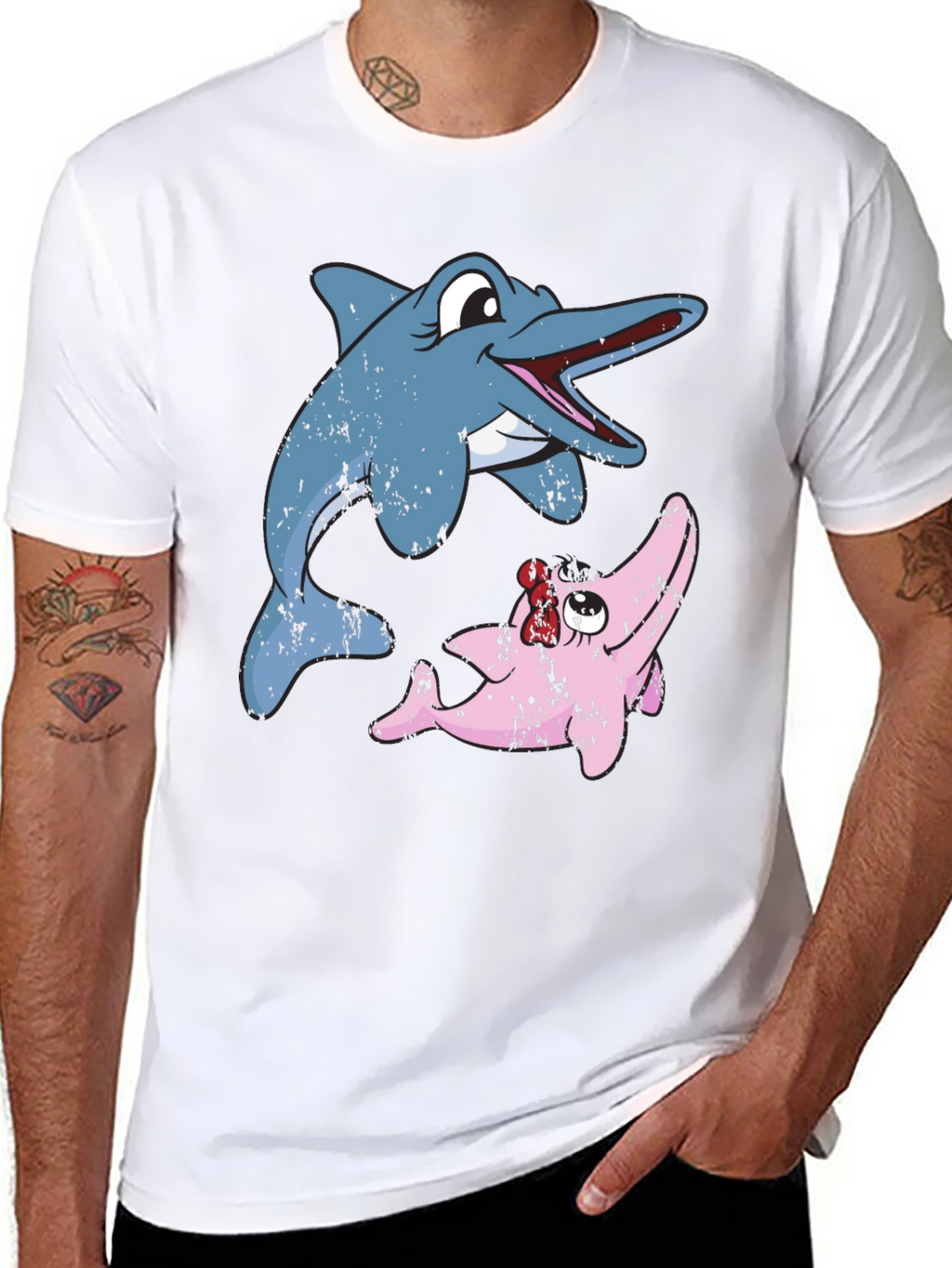 Dolphin Duo Graphic Tee - Stylish Cotton Blend