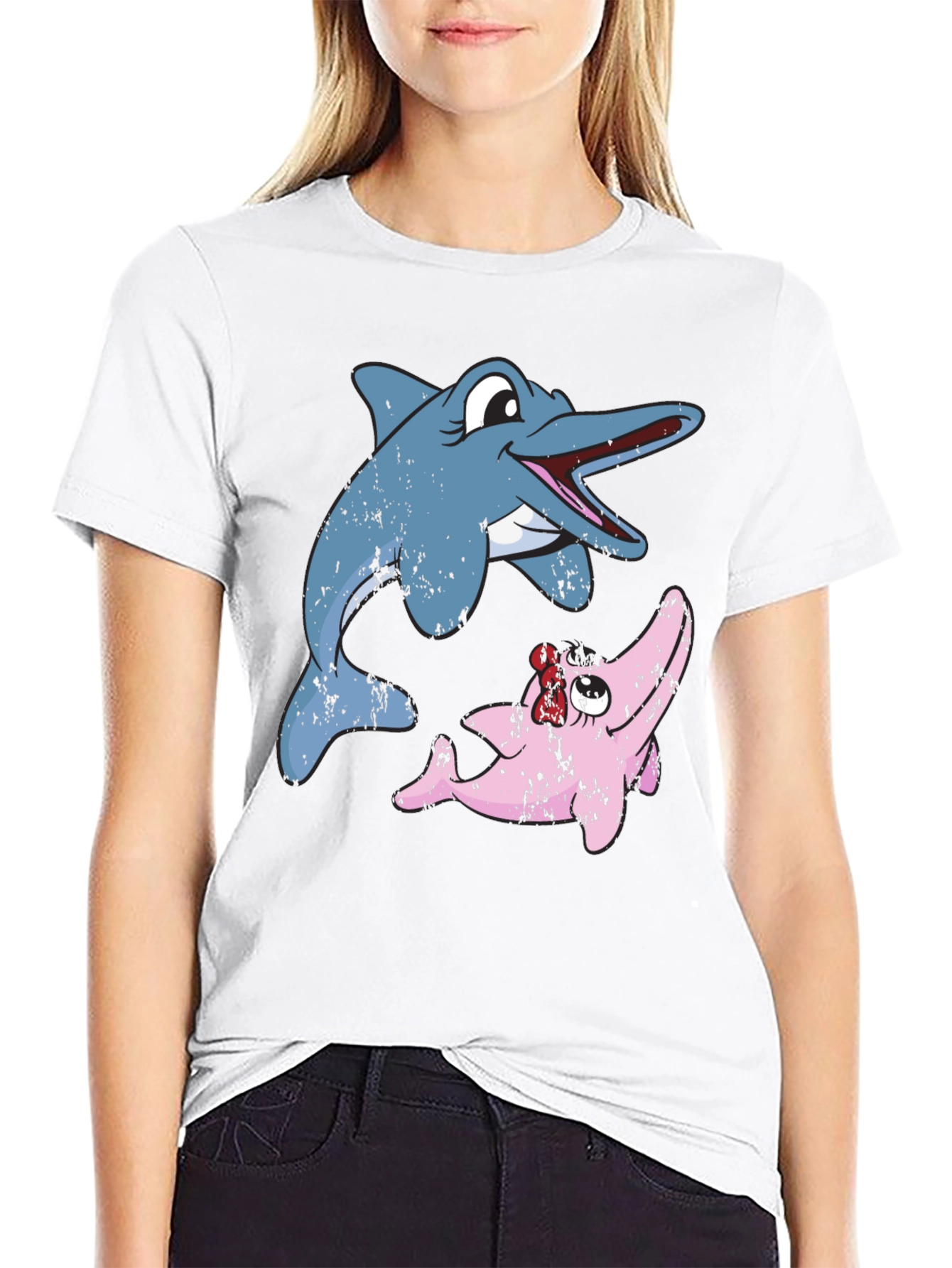 Dolphin Duo Graphic Tee - Stylish Cotton Blend