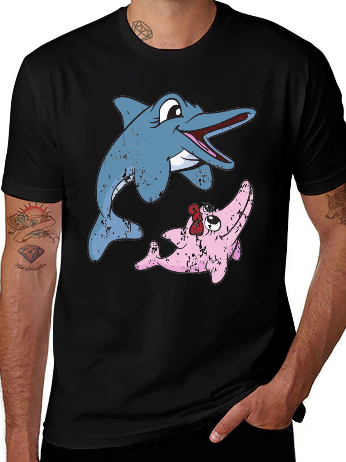 Dolphin Duo Graphic Tee - Stylish Cotton Blend