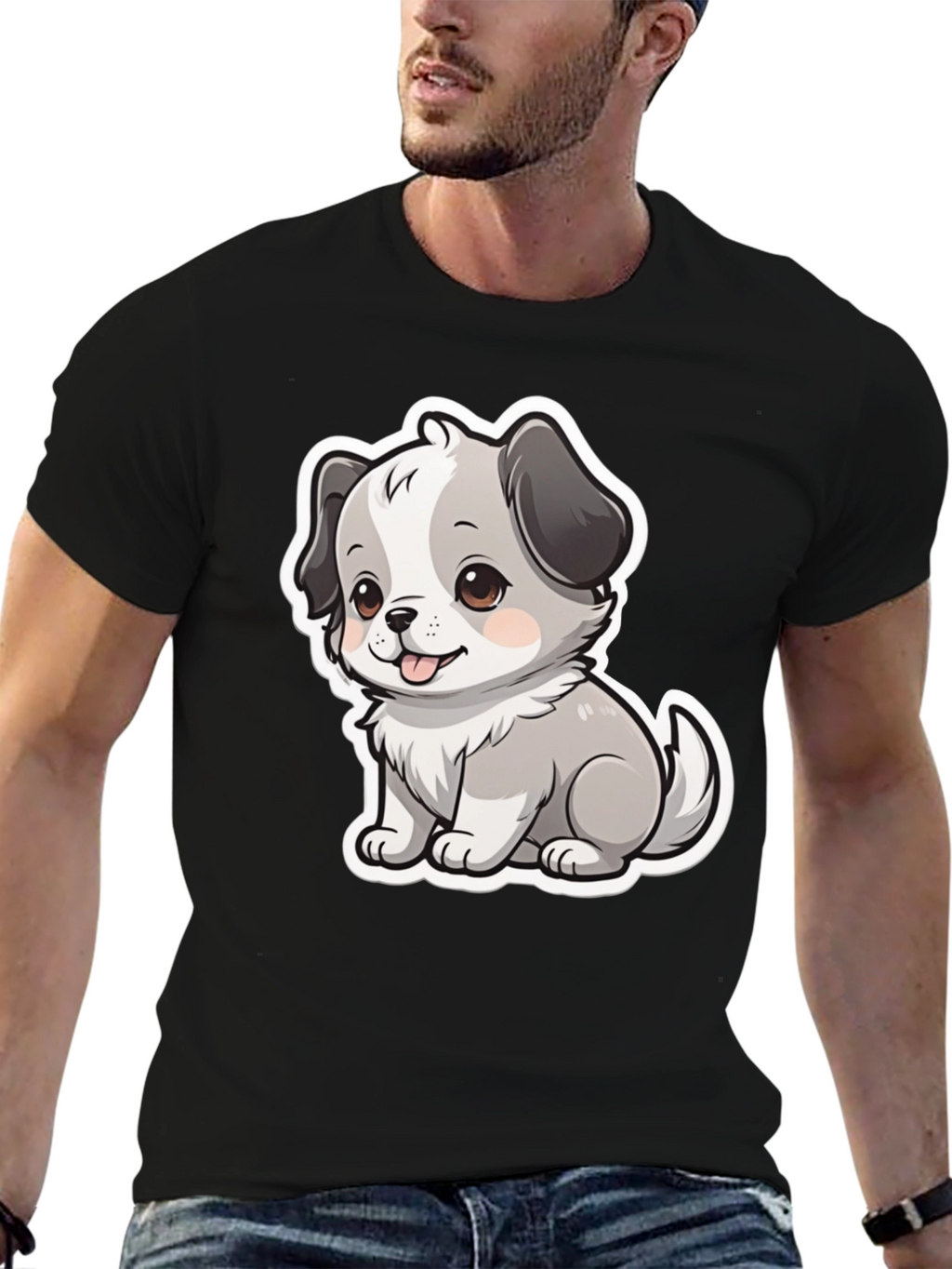 Cute Puppy Graphic Tee - Unisex Black T-Shirt