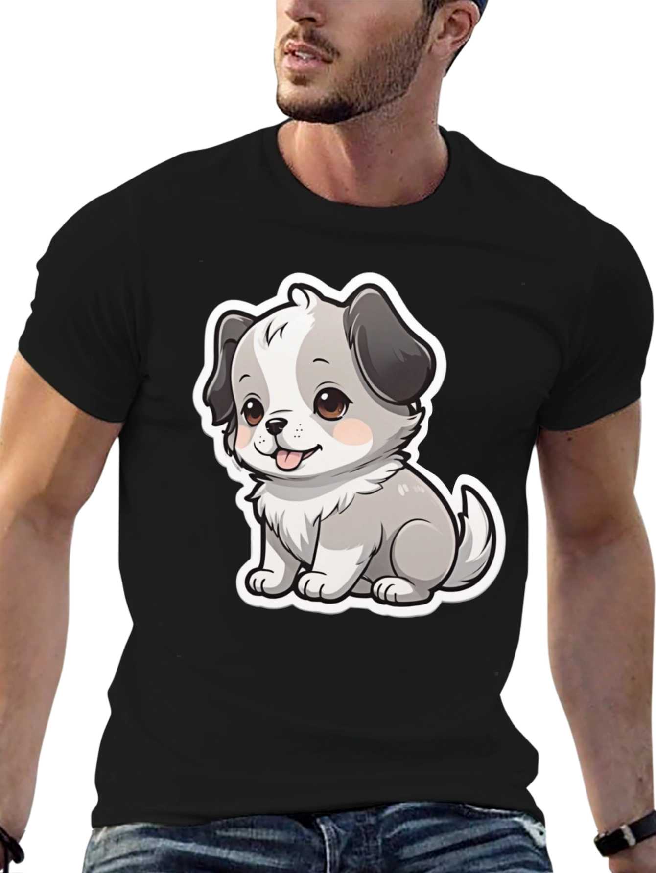Cute Puppy Graphic Tee - Unisex Black T-Shirt