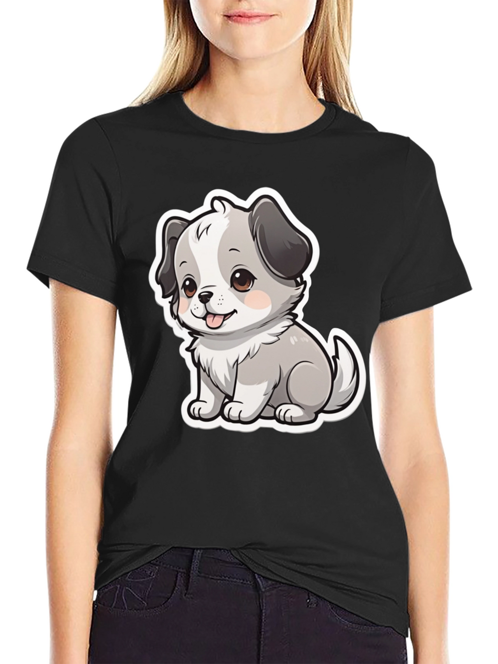 Cute Puppy Graphic Tee - Unisex Black T-Shirt