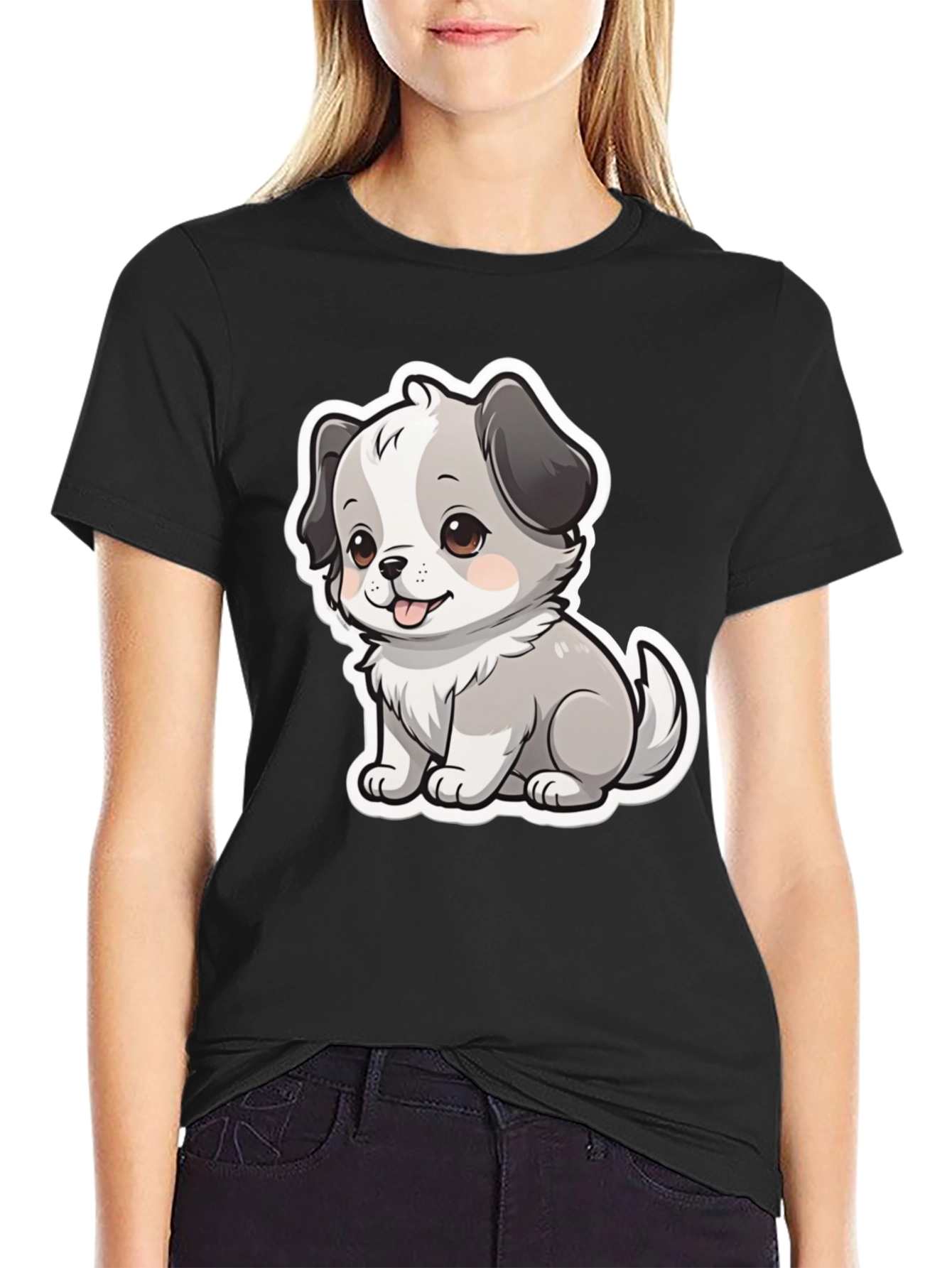 Cute Puppy Graphic Tee - Unisex Black T-Shirt