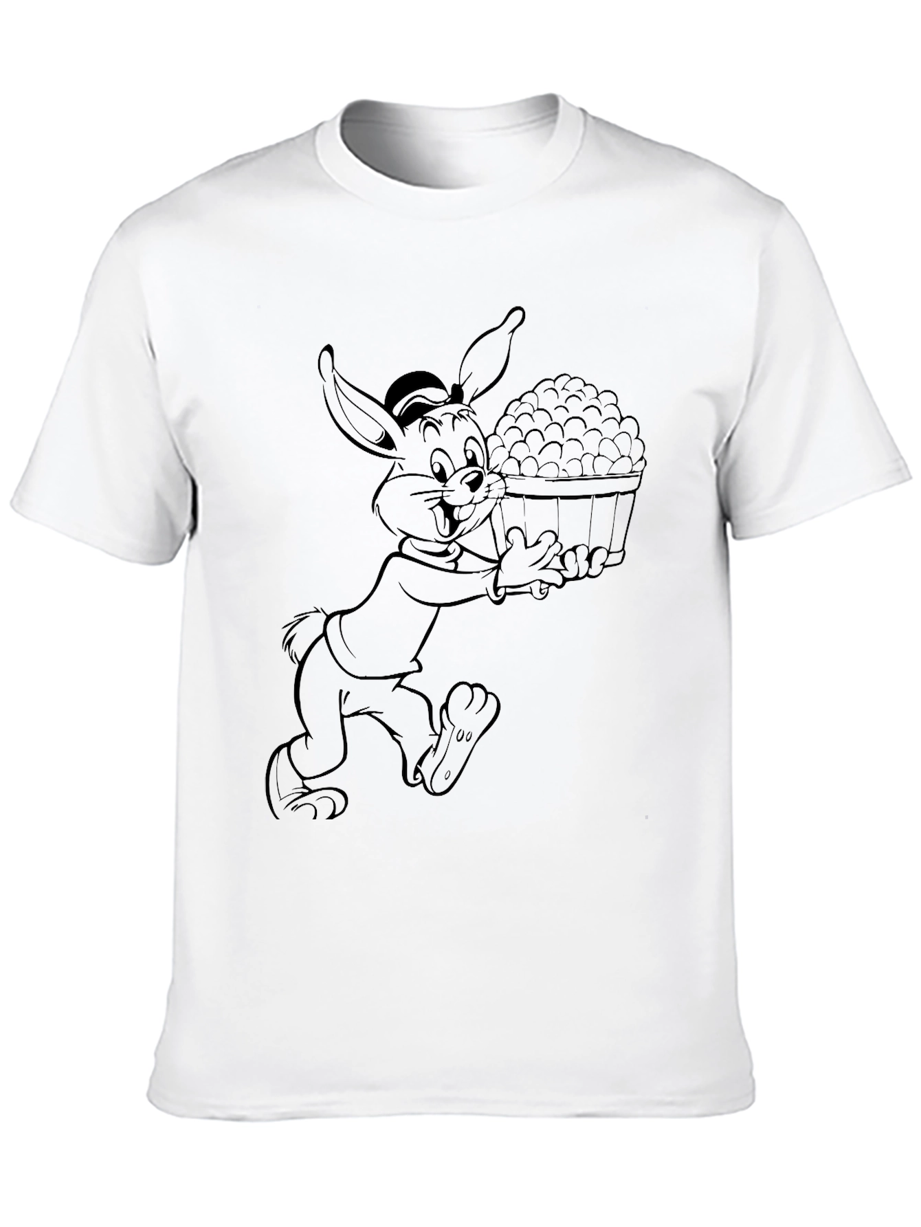 Cartoon Rabbit Graphic Tee - Black