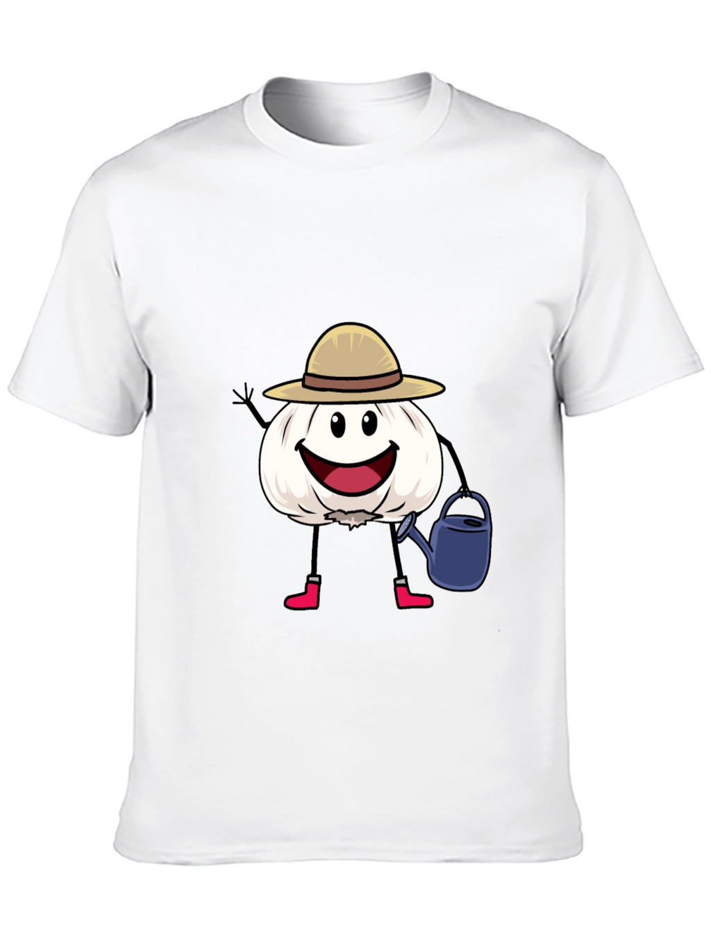 Cartoon Garlic Gardener Black T-Shirt