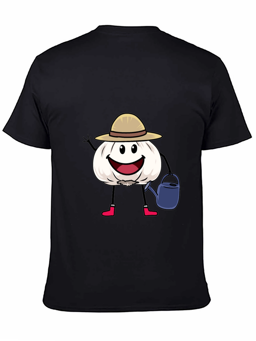 Cartoon Garlic Gardener Black T-Shirt