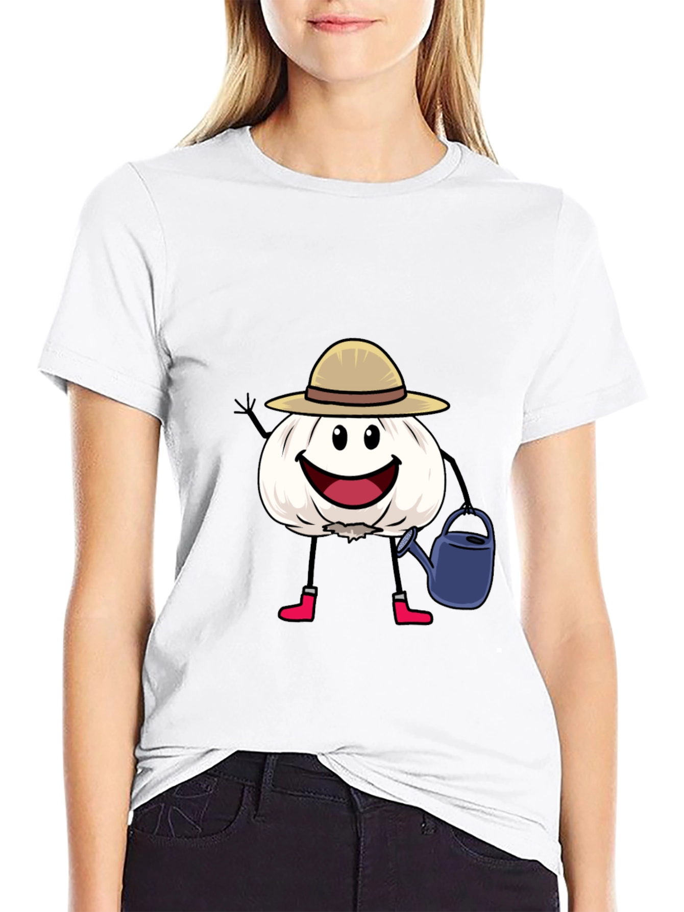 Cartoon Garlic Gardener Black T-Shirt