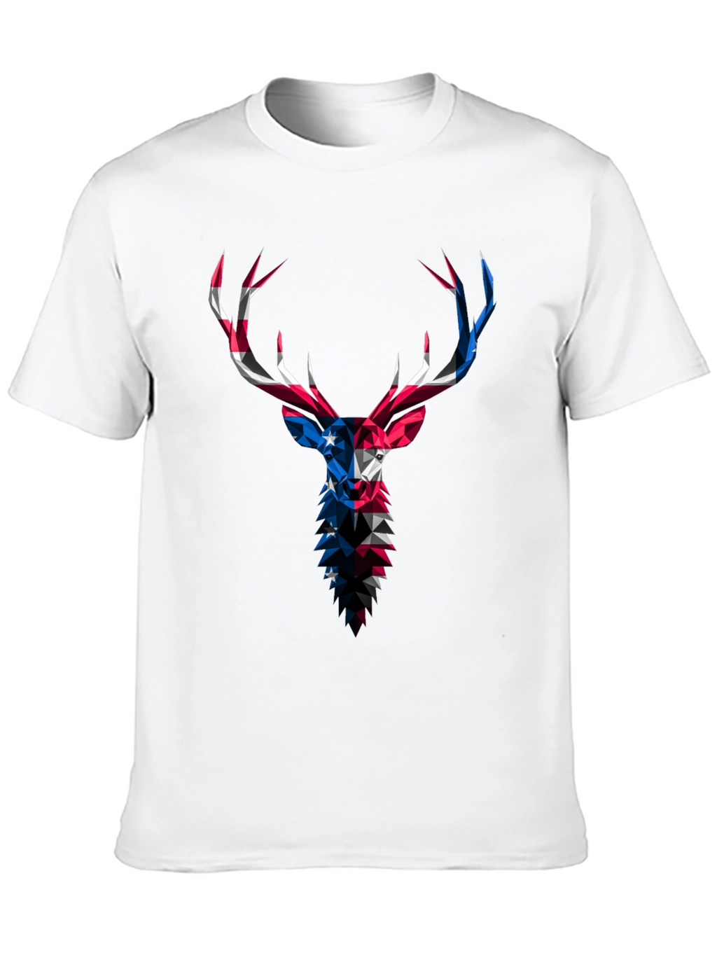 Geometric Deer USA Flag Graphic Black T-Shirt
