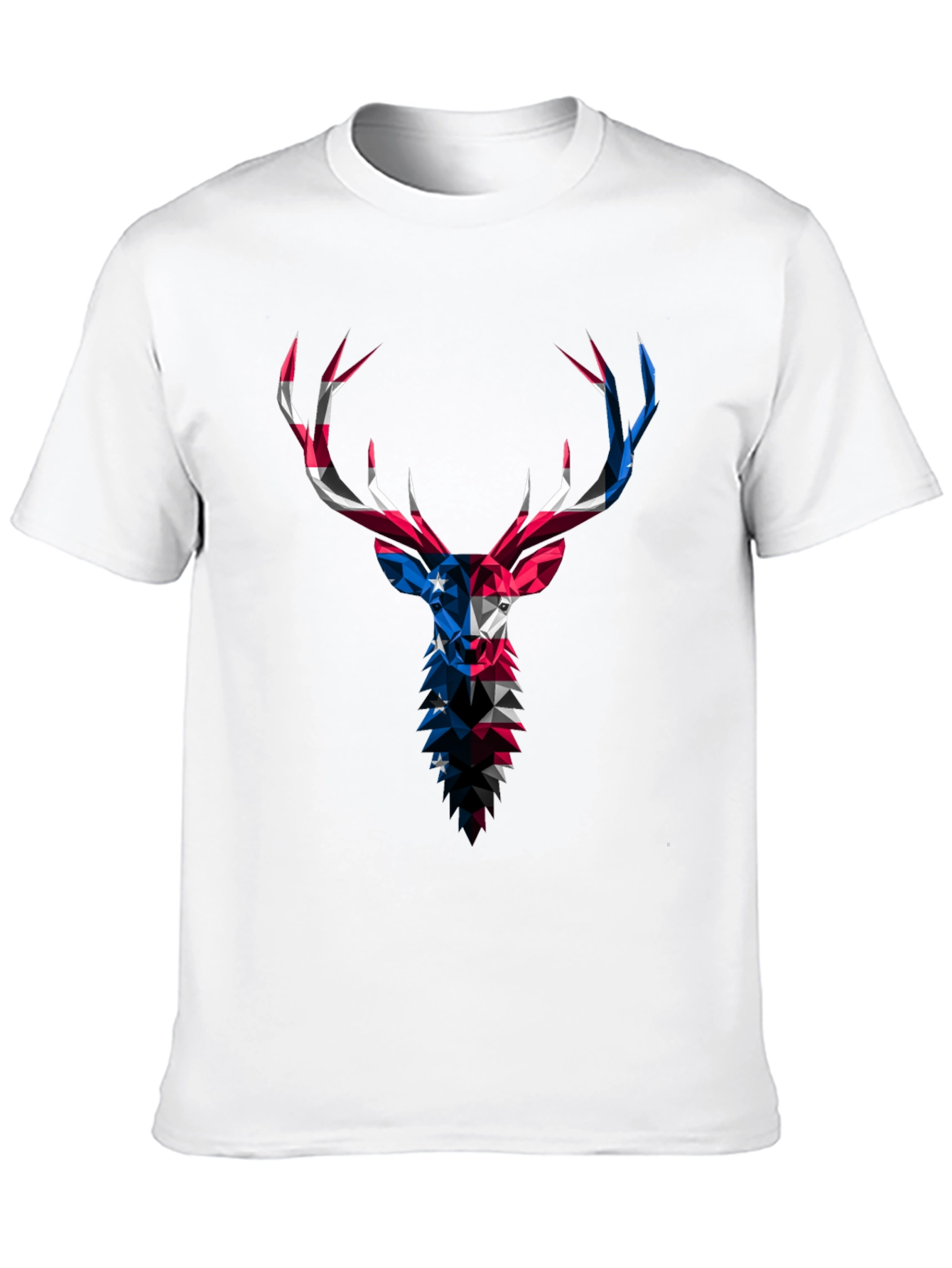 Geometric Deer USA Flag Graphic Black T-Shirt