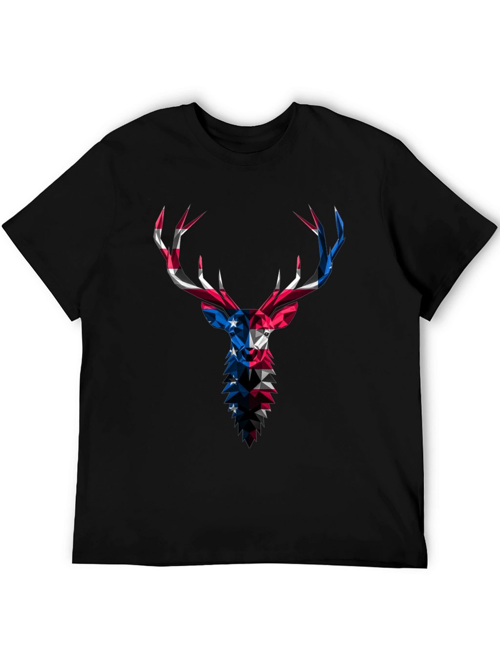 Geometric Deer USA Flag Graphic Black T-Shirt