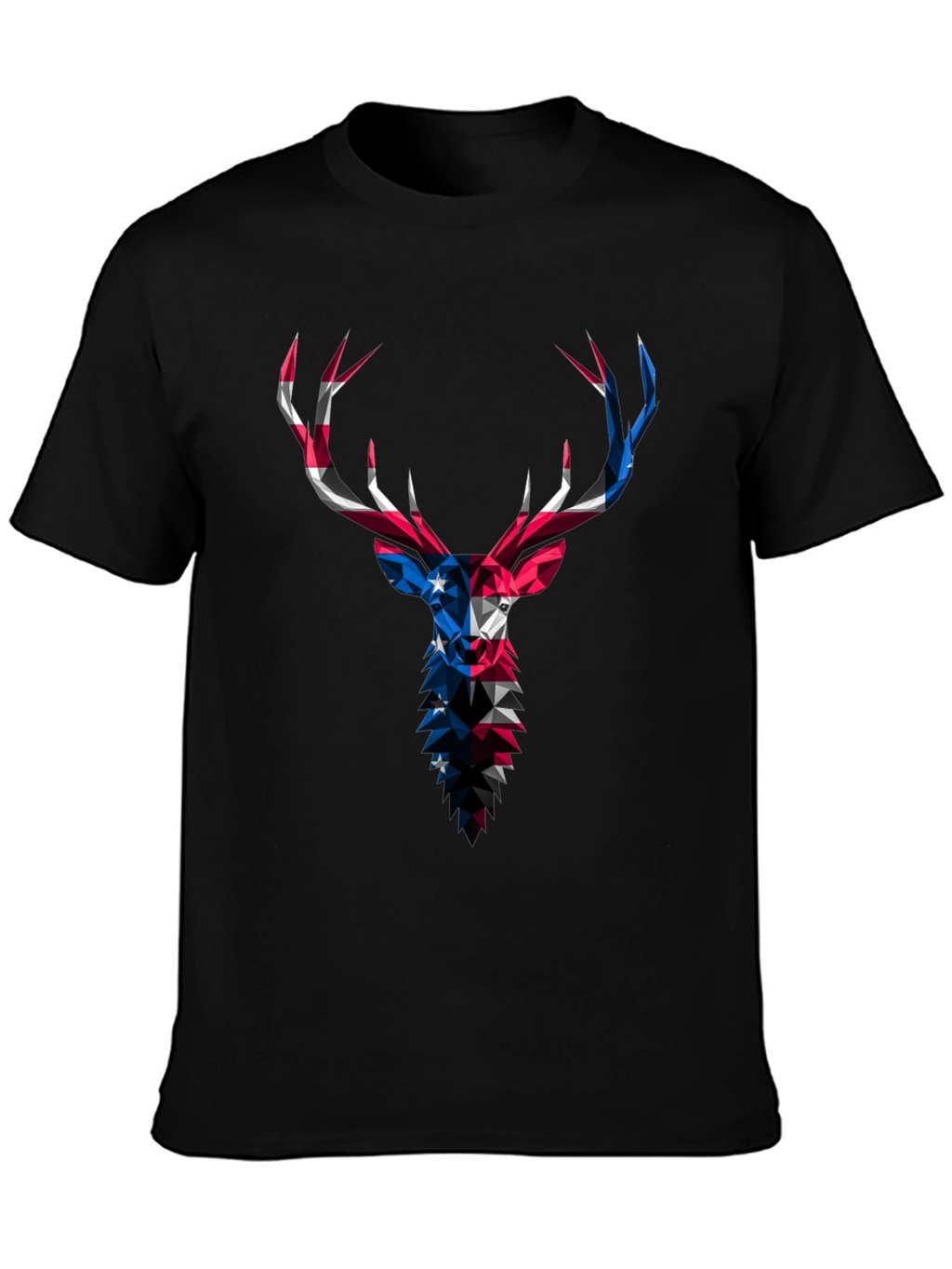 Geometric Deer USA Flag Graphic Black T-Shirt