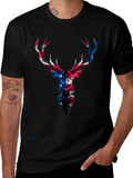 Geometric Deer USA Flag Graphic Black T-Shirt