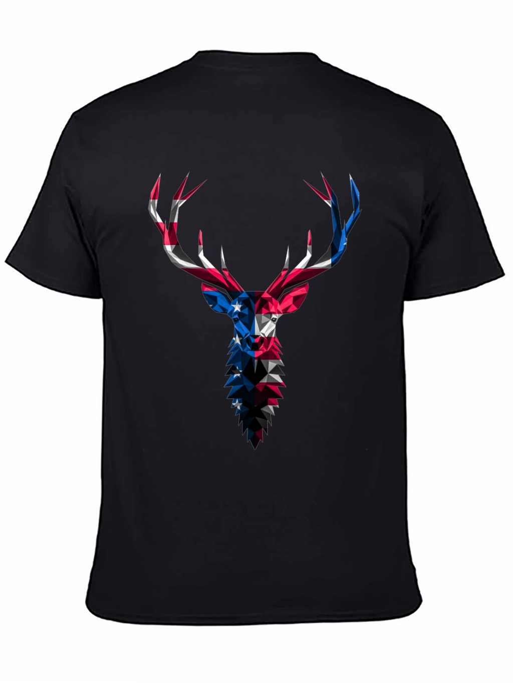 Geometric Deer USA Flag Graphic Black T-Shirt