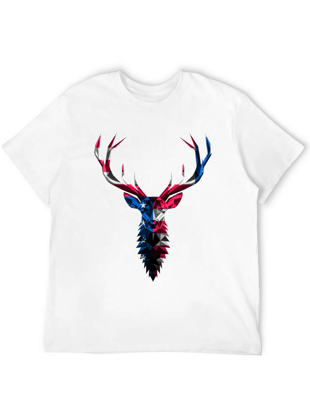 Geometric Deer USA Flag Graphic Black T-Shirt