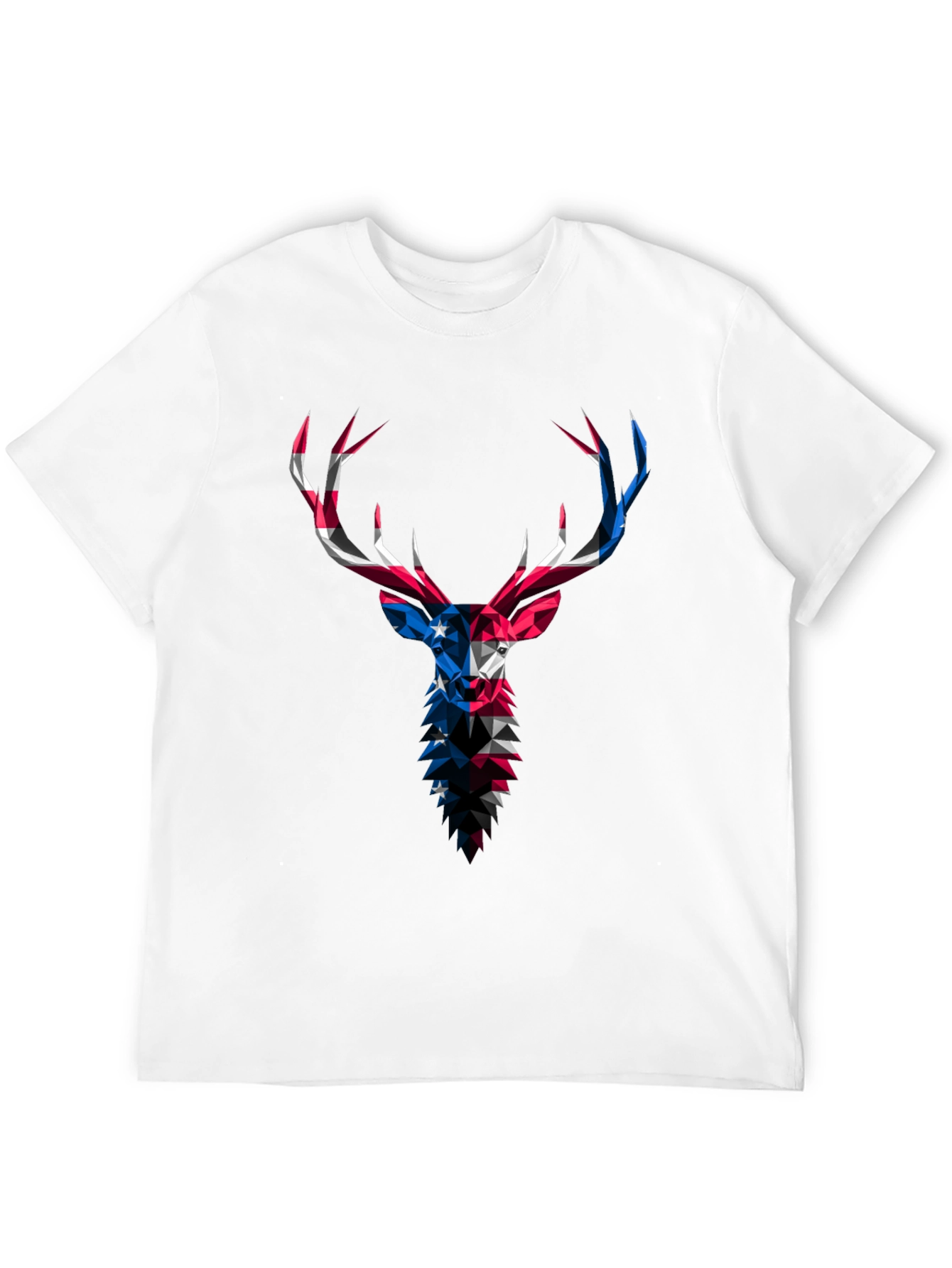 Geometric Deer USA Flag Graphic Black T-Shirt