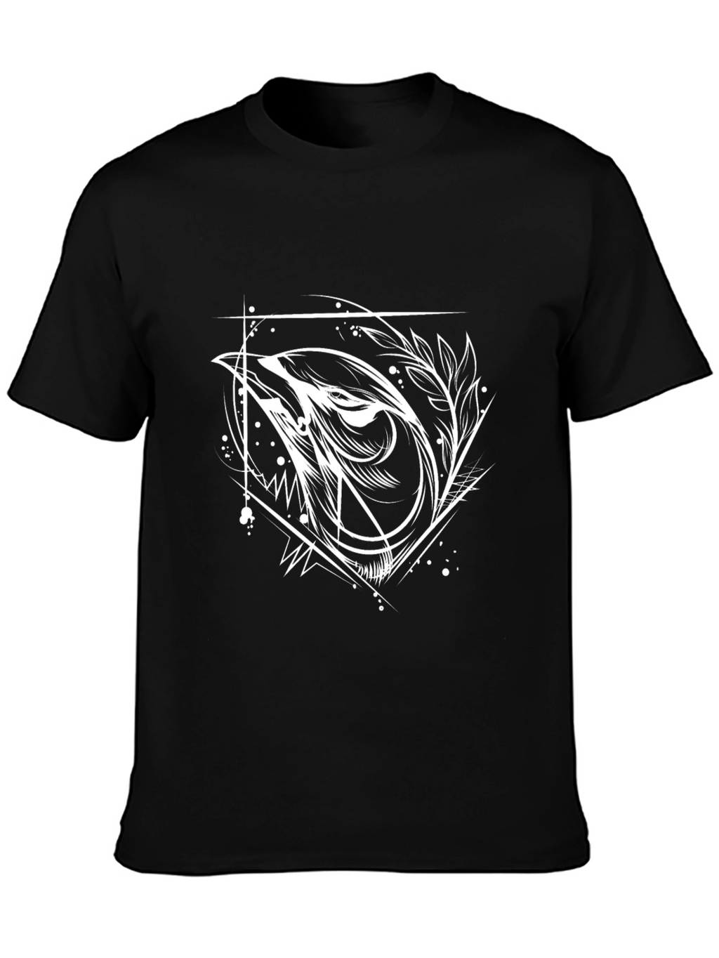 Geometric Wolf Graphic Tee - Black Cotton Blend